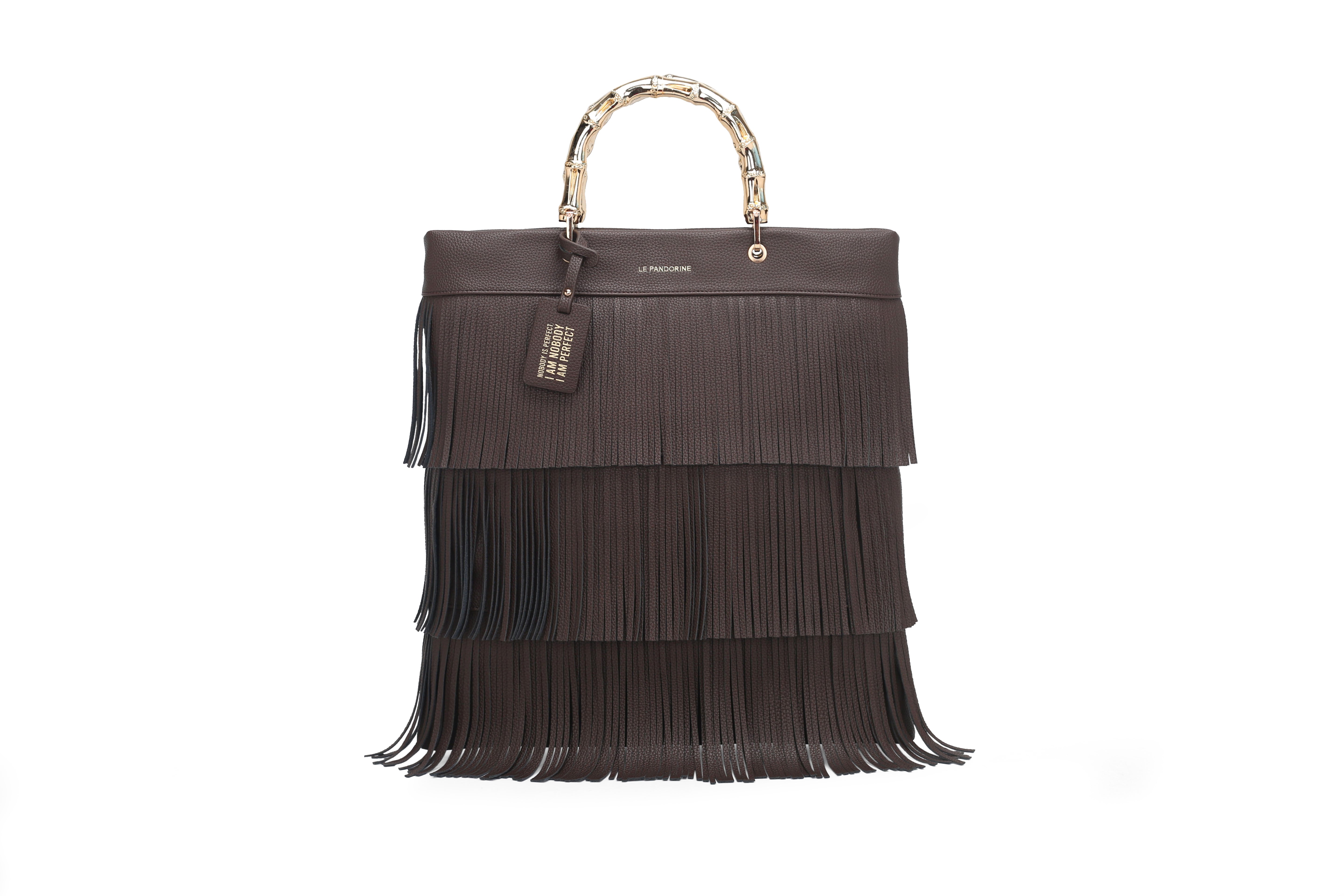PF2510B03.C60 - Dark brown fringe large handbag - BROWN | Le Pandorine