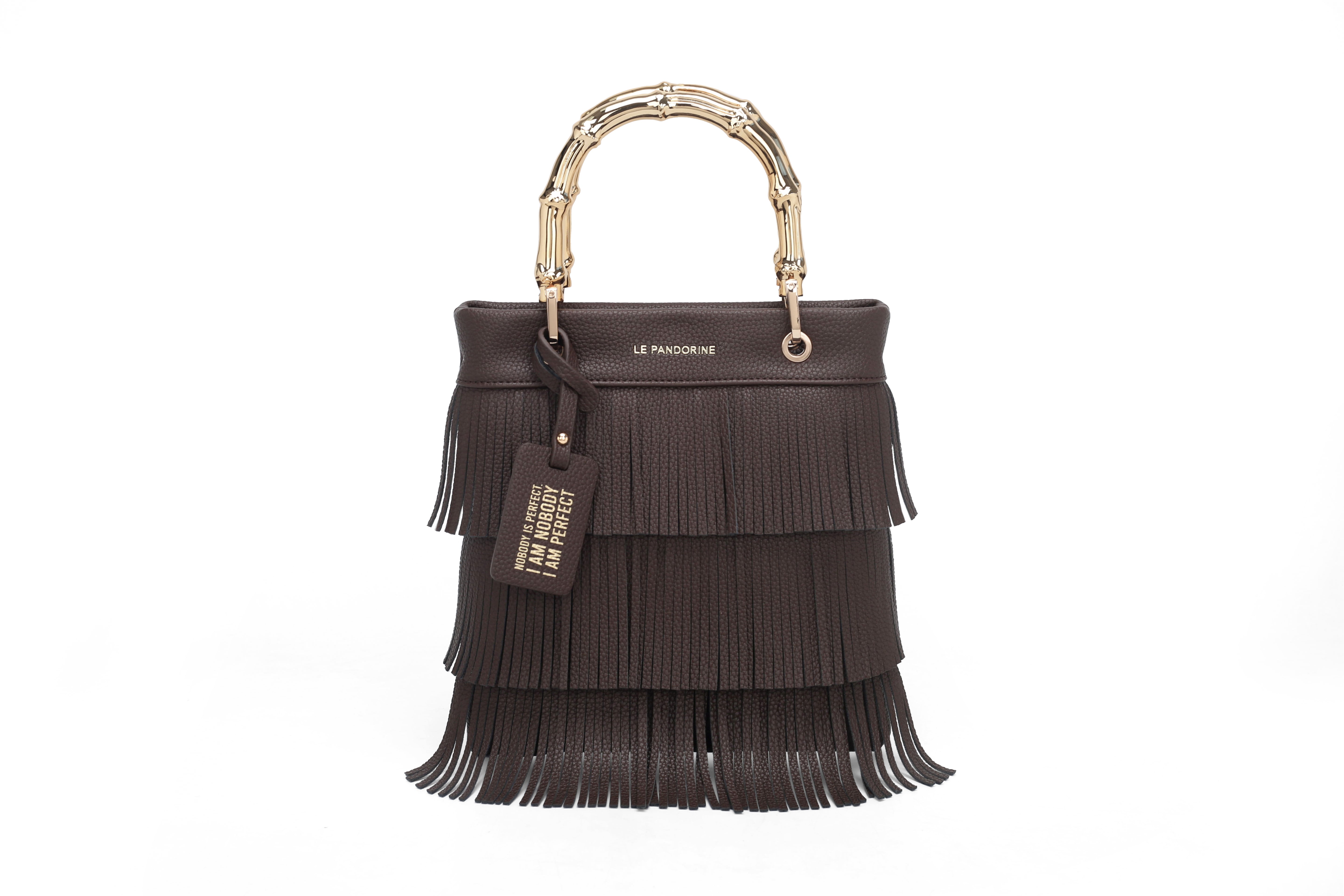 PF2510B04.C60 - Dark brown fringe small handbag - BROWN | Le Pandorine