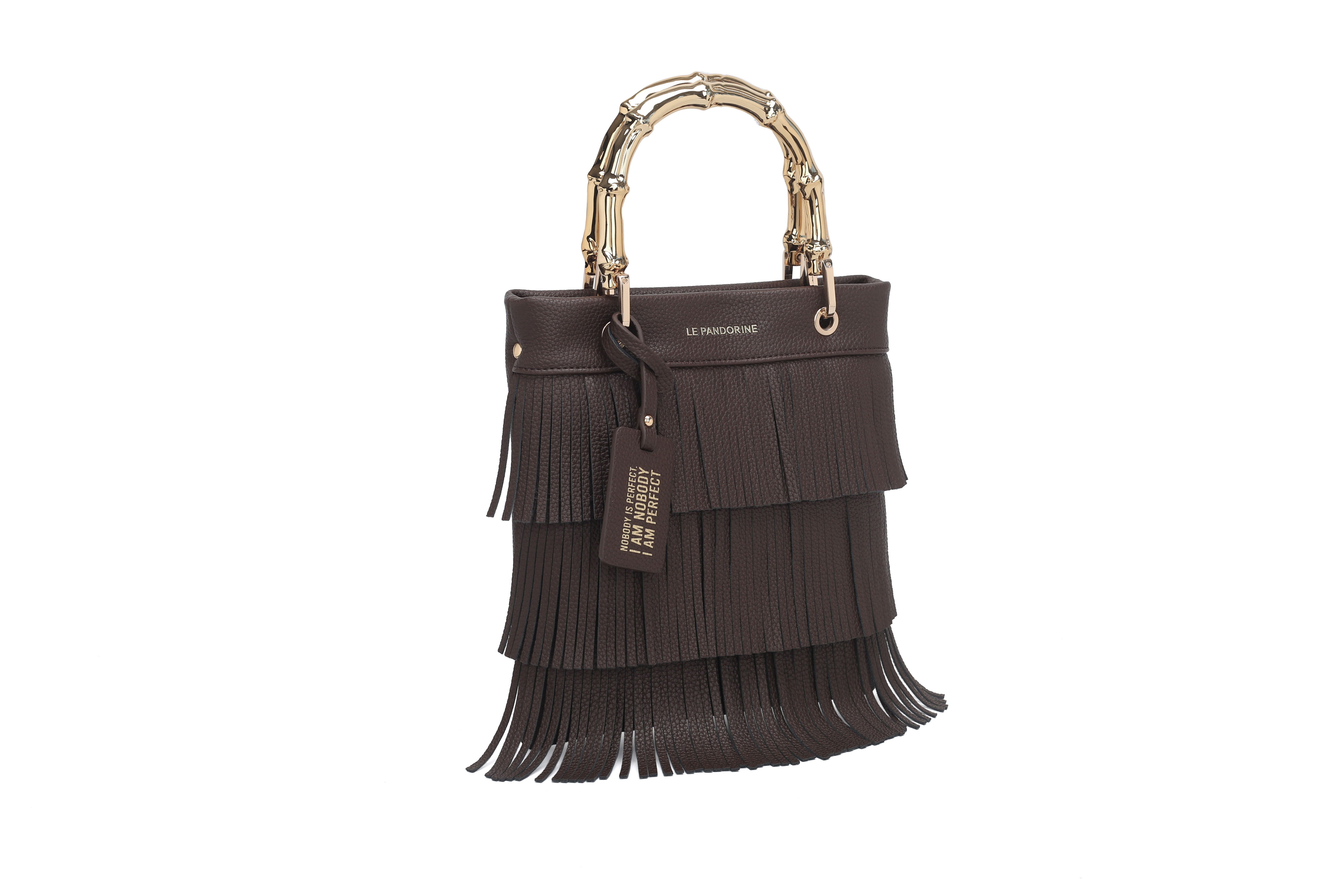PF2510B04.C60 - Dark brown fringe small handbag - BROWN | Le Pandorine