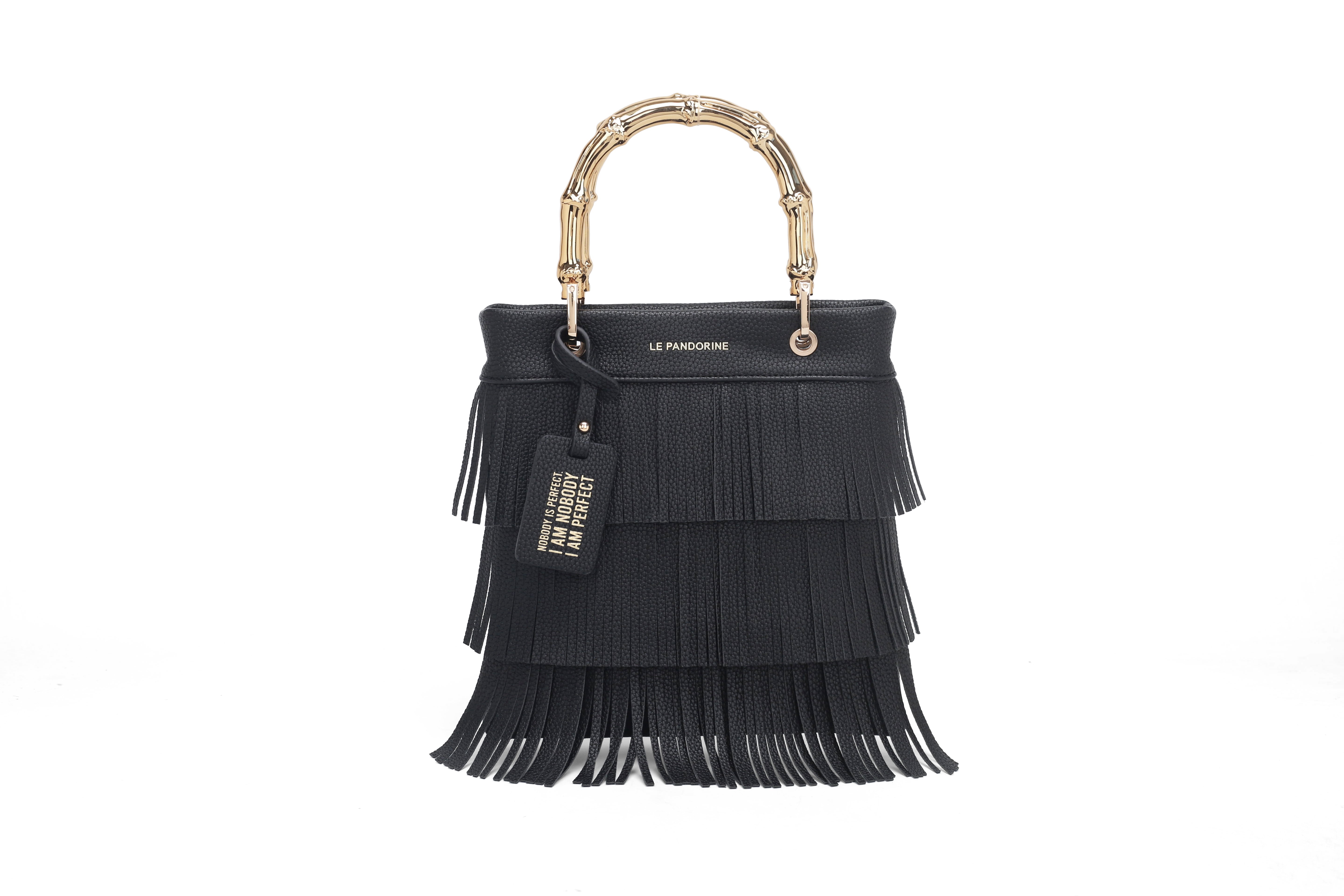 PF2510B04.C99 - Black fringe small handbag - BLACK | Le Pandorine