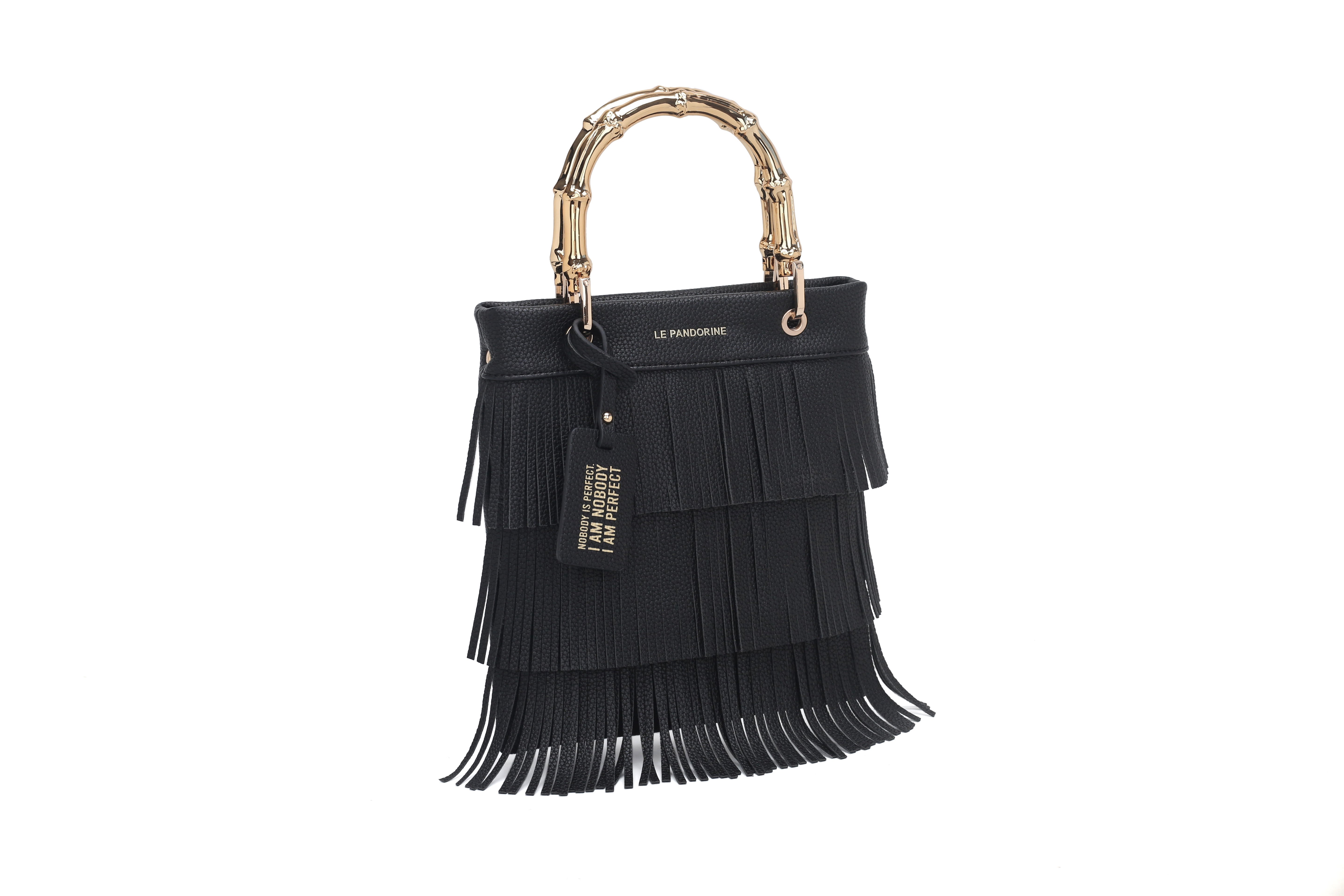 PF2510B04.C99 - Black fringe small handbag - BLACK | Le Pandorine