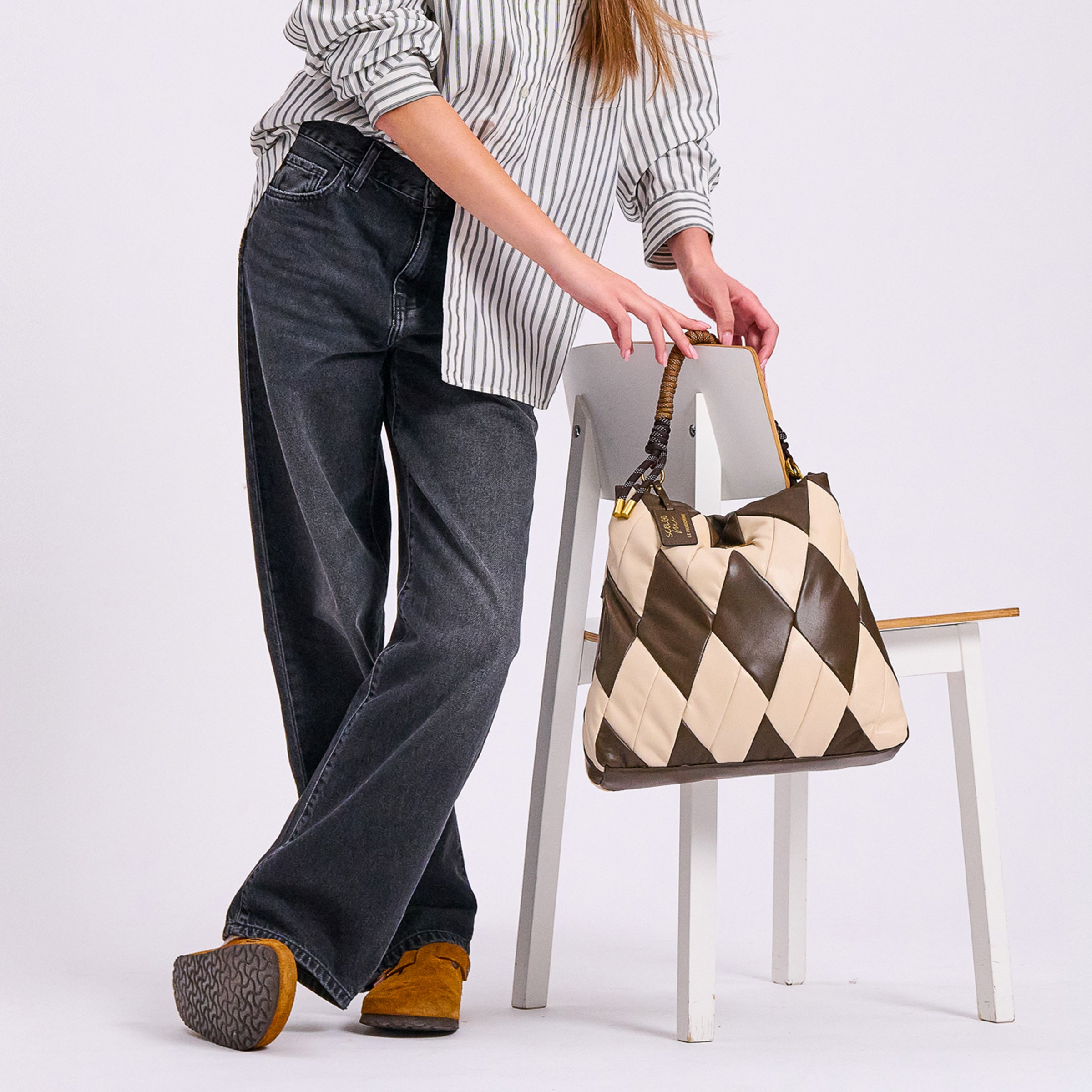 Borsa a spalla grande Arlecchino colore ecru - Borse a Spalla Donna | Le Pandorine