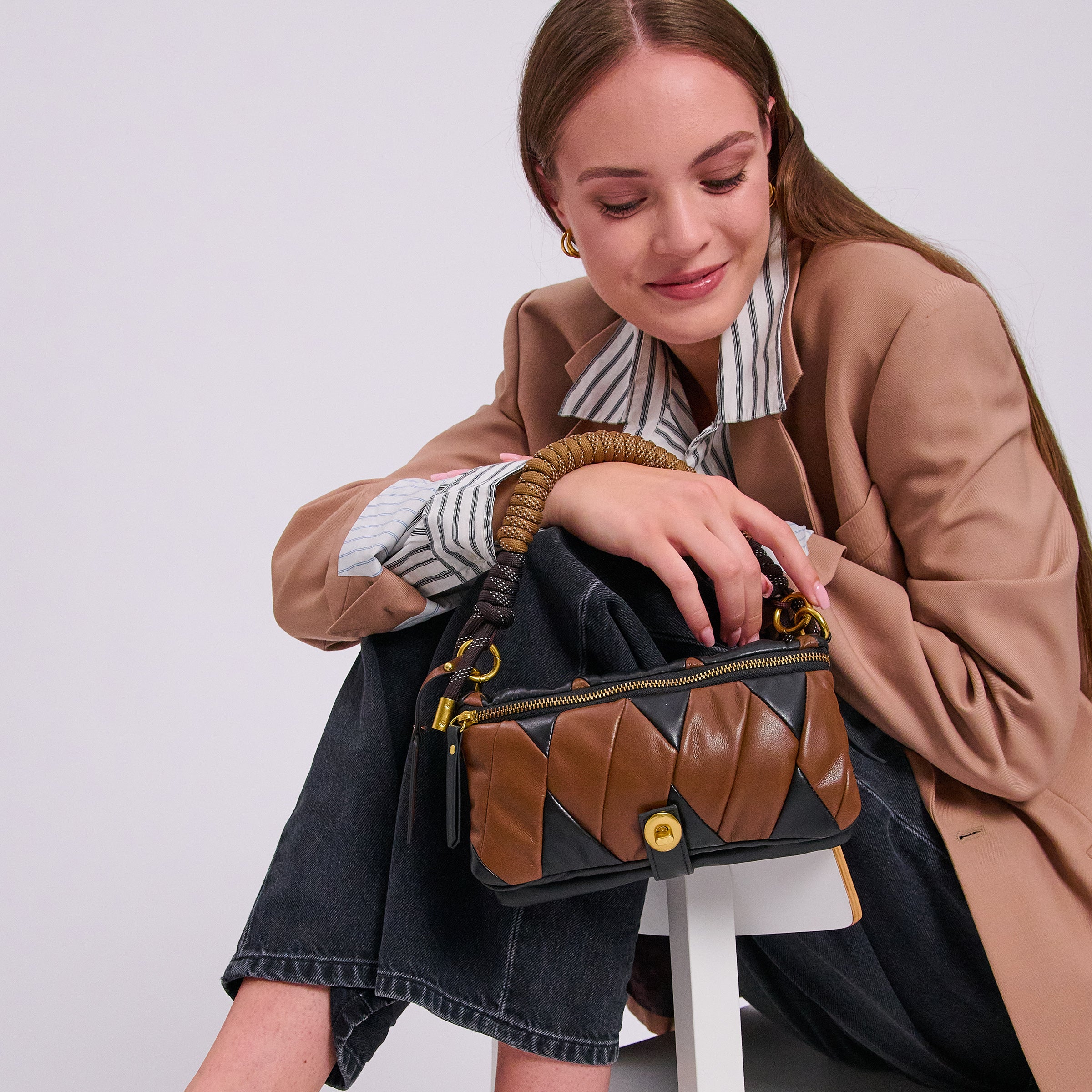 PF2518B12.C15 - Ecru arlecchino double clutch - NATURAL | Le Pandorine