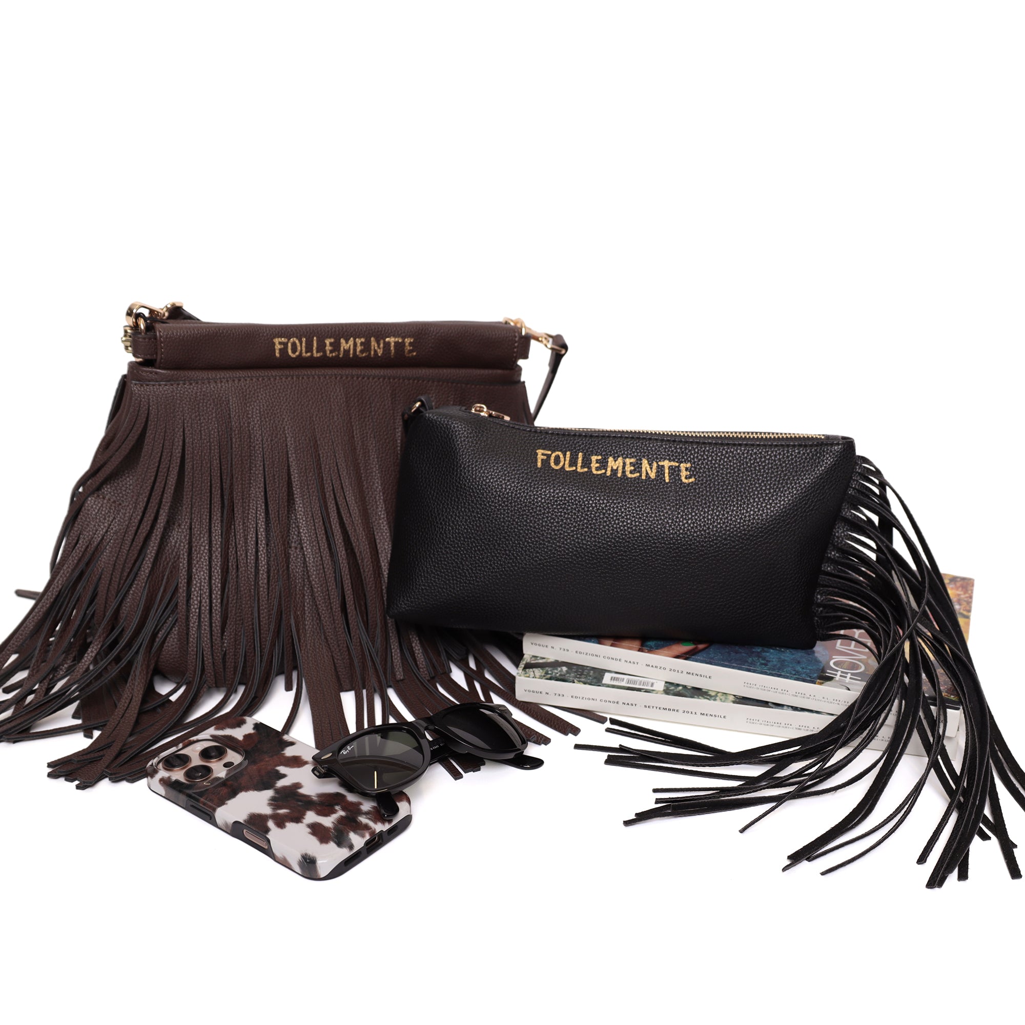 PF2611B16.C99 - Pochette Dallas con frange e polsiera colore nero - NERO | Le Pandorine