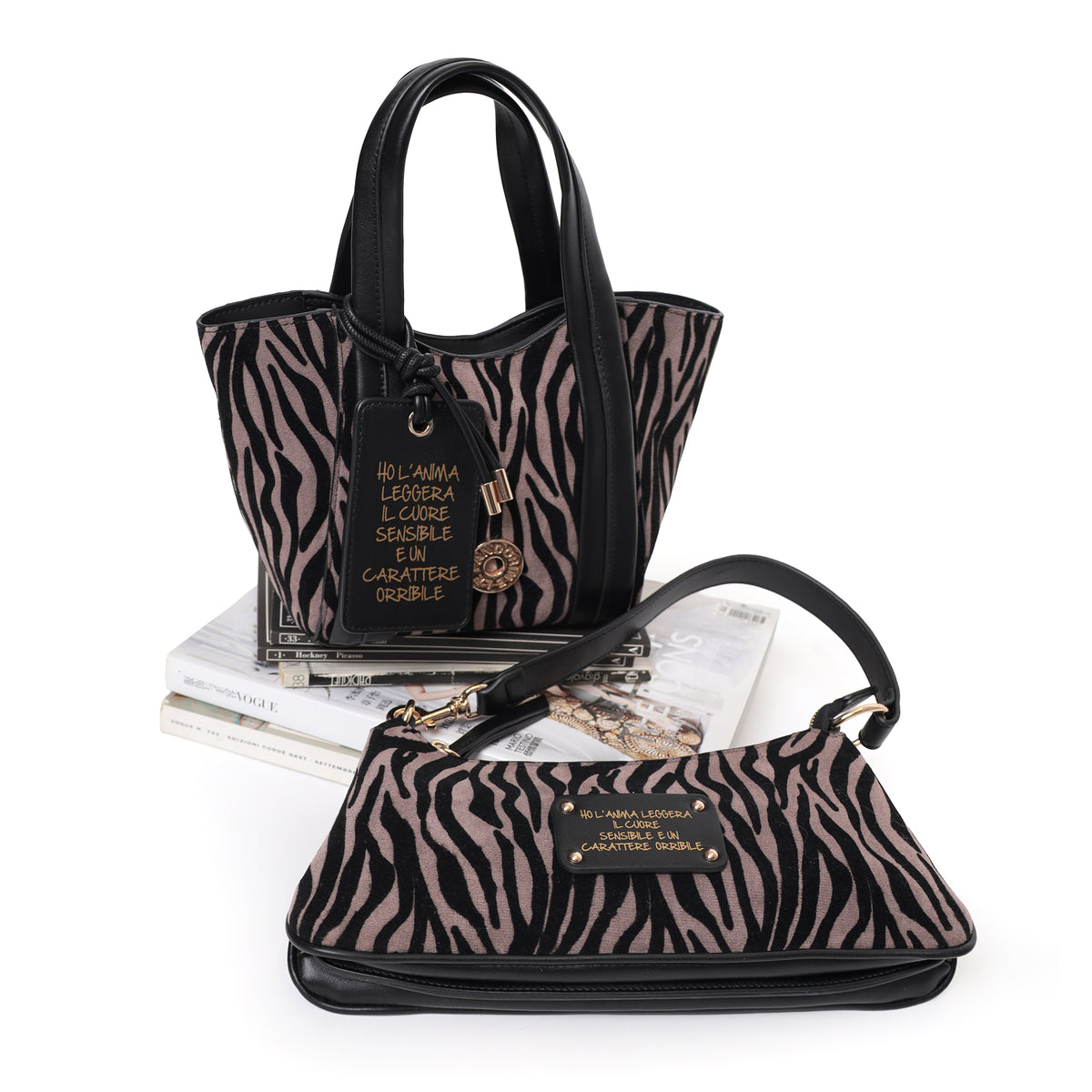 Vicky mini bag with dove grey animal print - Shopping Bags | Le Pandorine