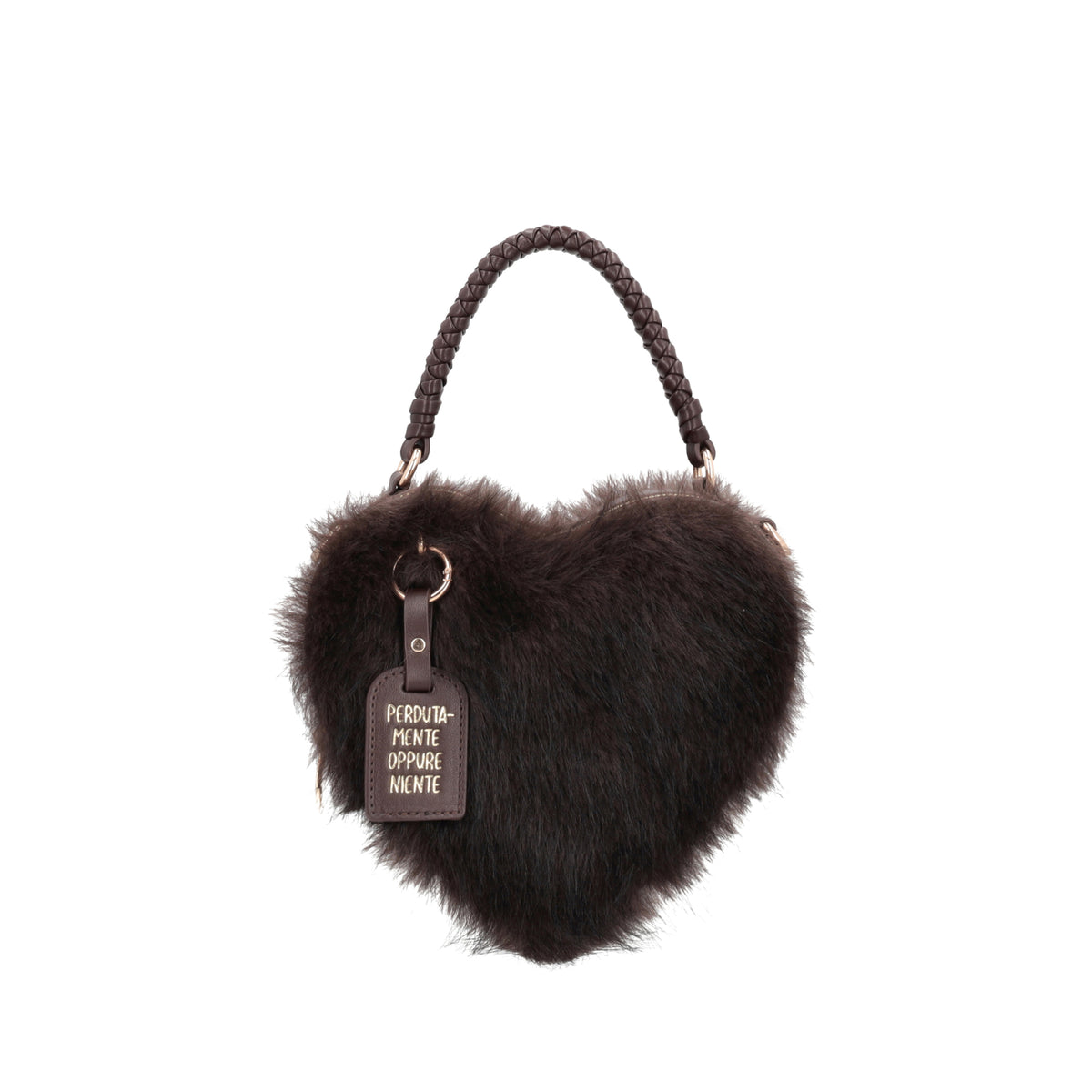Small heart bag with dark brown faux fur - Women's Crossbody Bag | Le Pandorine
