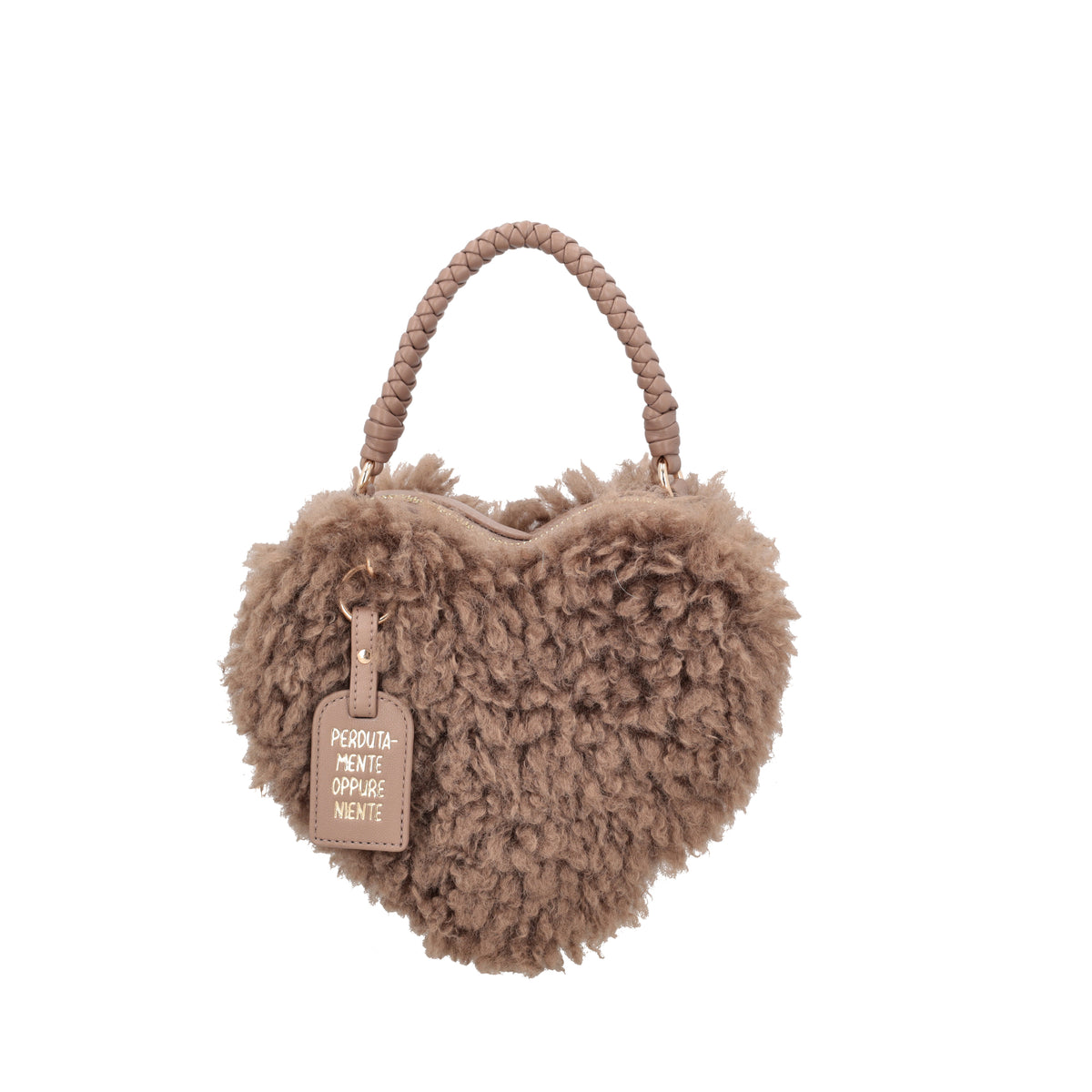 Small heart bag with taupe faux fur - Women's Crossbody Bag | Le Pandorine