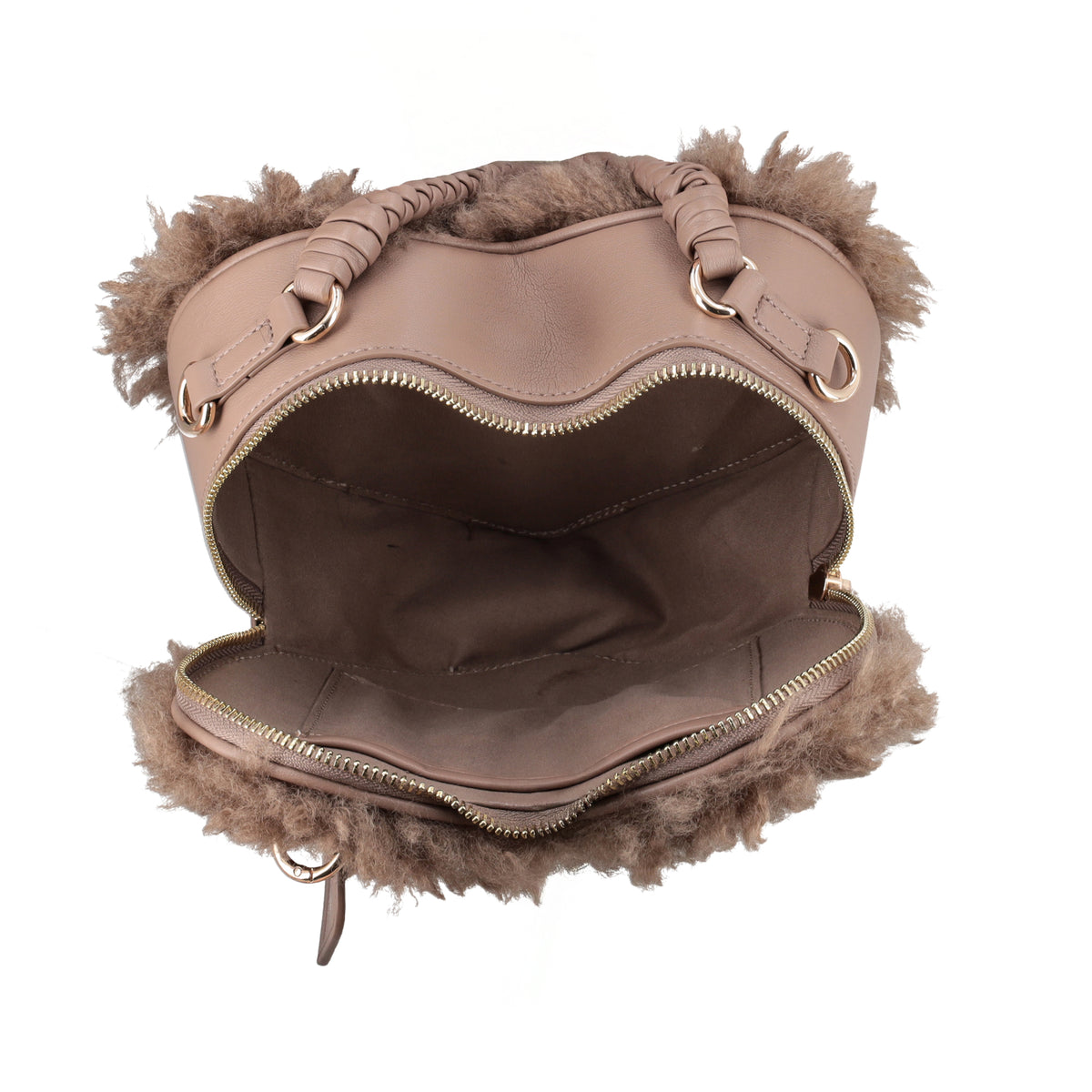 Small heart bag with taupe faux fur - Women's Crossbody Bag | Le Pandorine