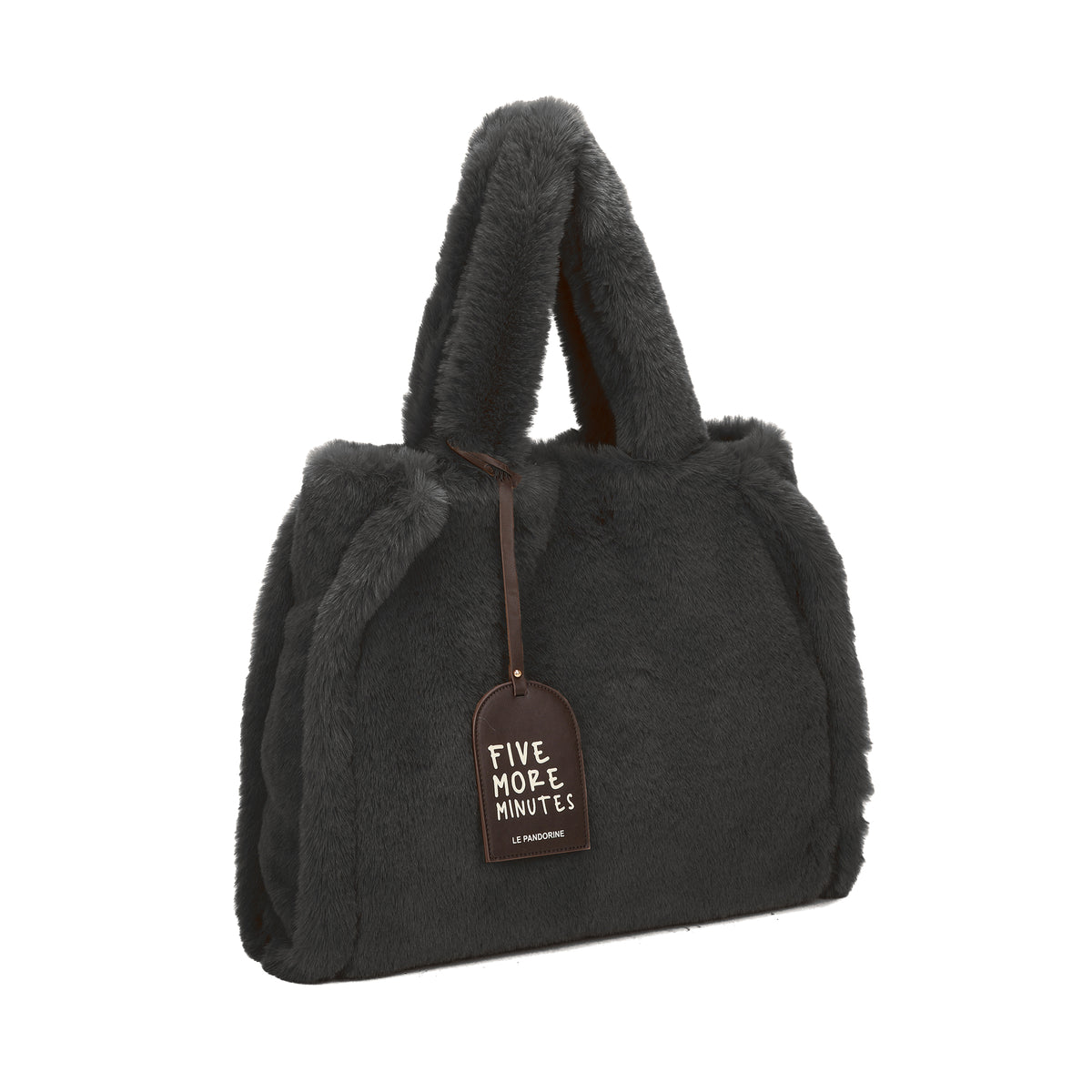 Helsinki maxi shopping bag black faux fur - Shopping Bags | Le Pandorine