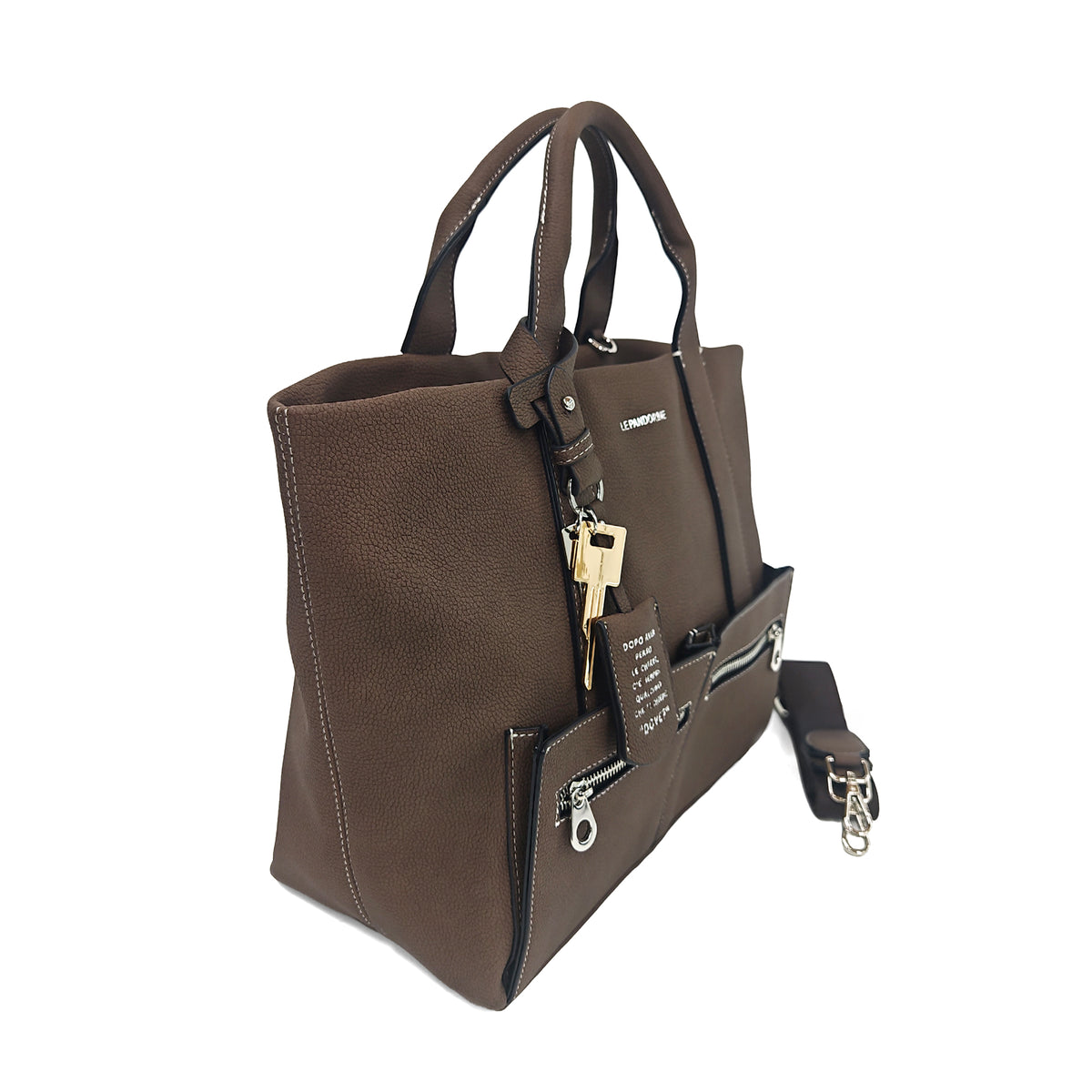 Kyoto shopping bag with dark brown pockets - Shopping Bags | Le Pandorine