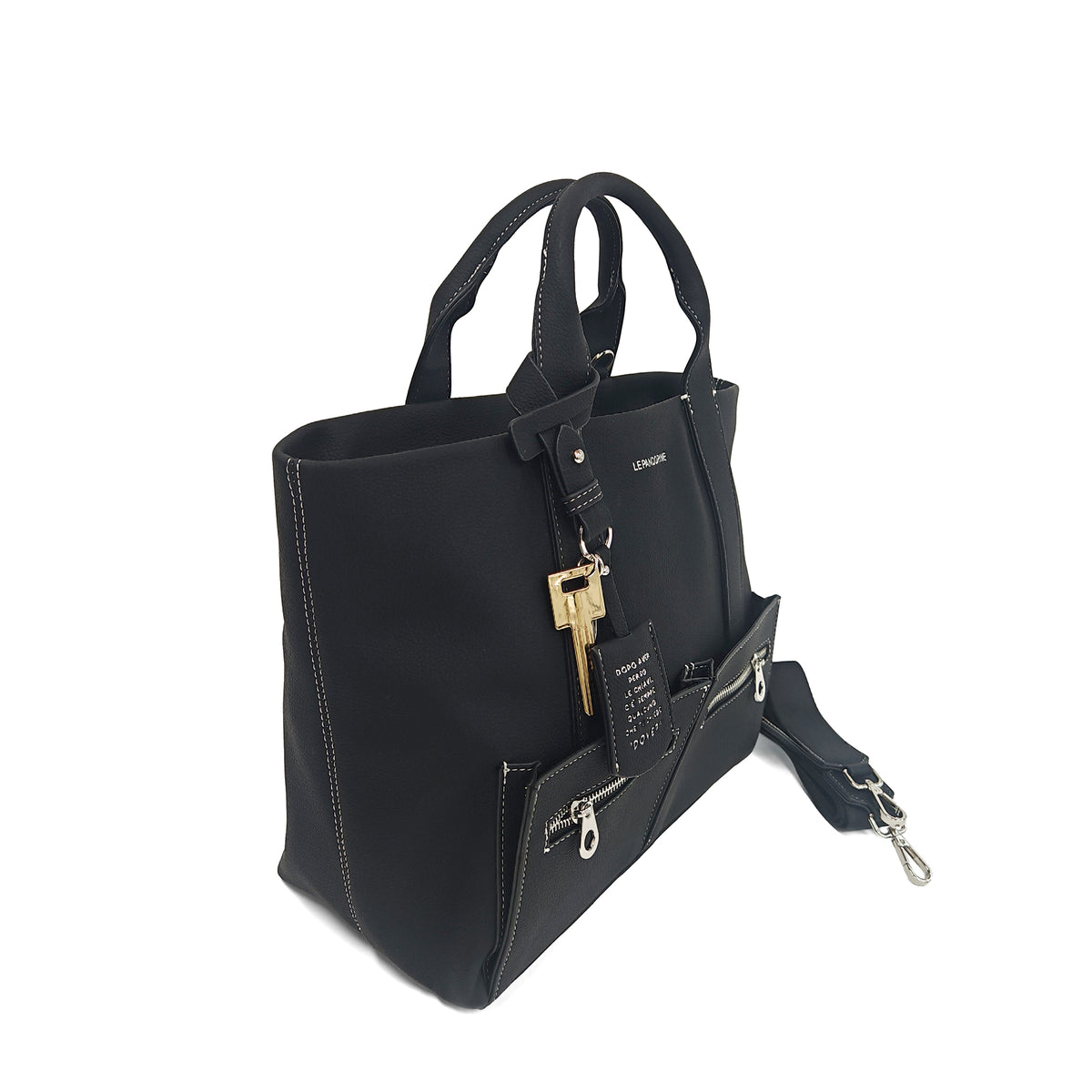 Kyoto shopping bag with pockets in black color - Shopping Bags | Le Pandorine