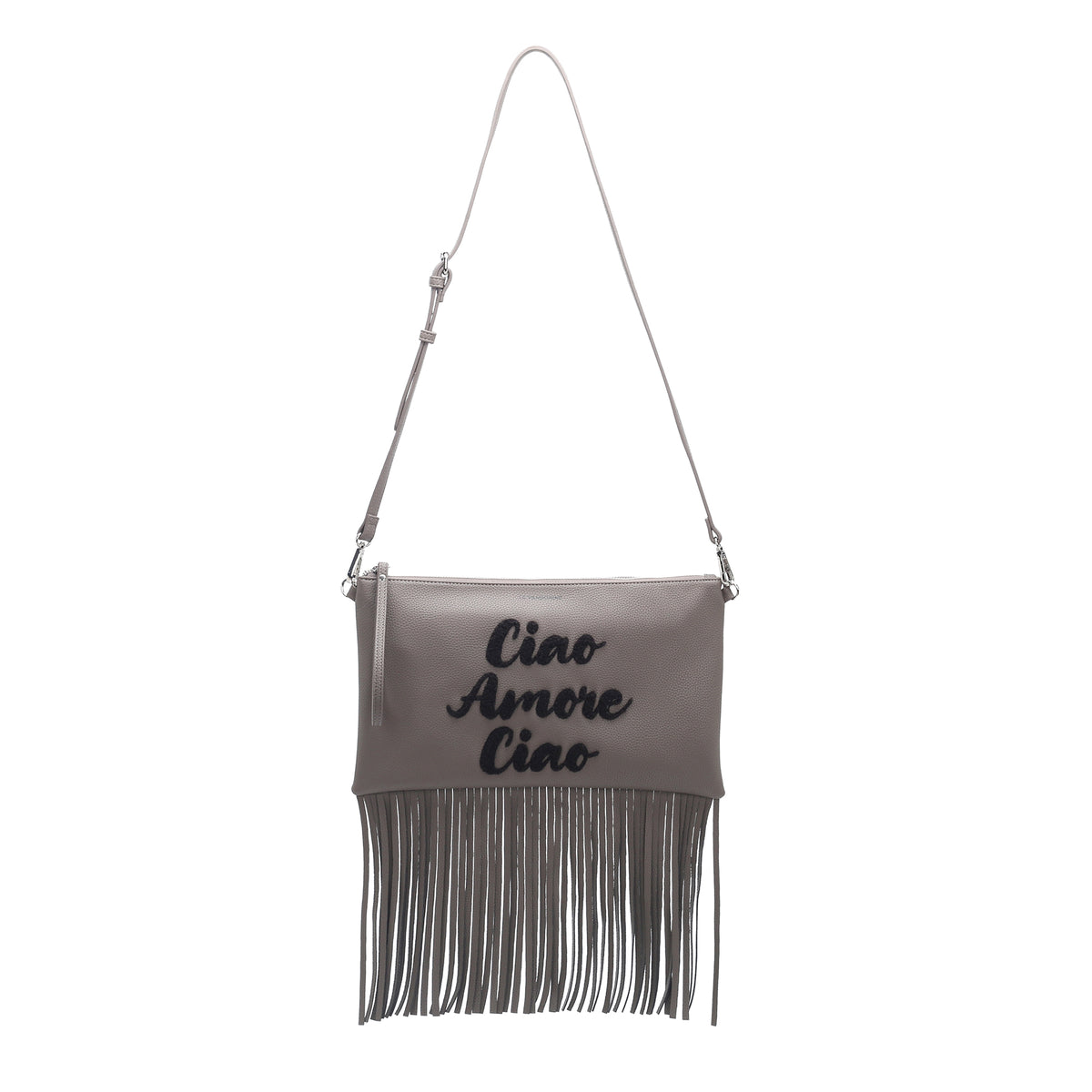 Siviglia shoulder clutch bag with taupe fringes - Women's Crossbody Bag | Le Pandorine