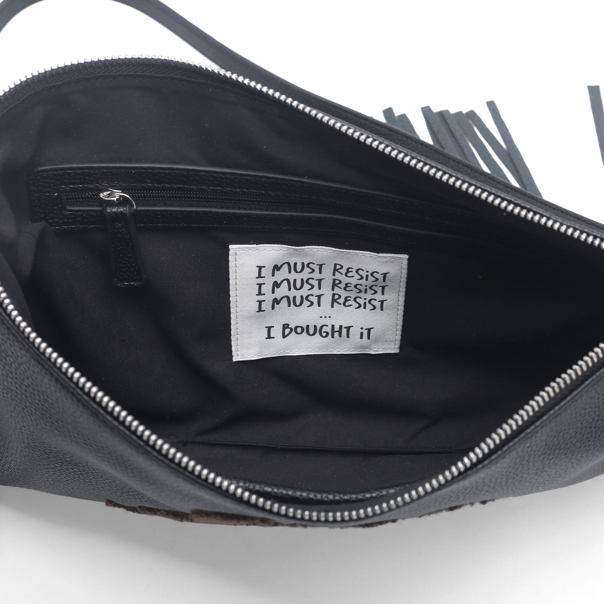 PF2634B58.C99 - Pochette a tracolla Siviglia con frange colore nero - BLACK | Le Pandorine