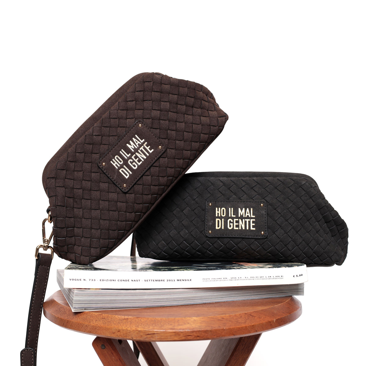PF268B586.C60 - Pouch intrecciata Panama colore testa di moro - MARRONE | Le Pandorine