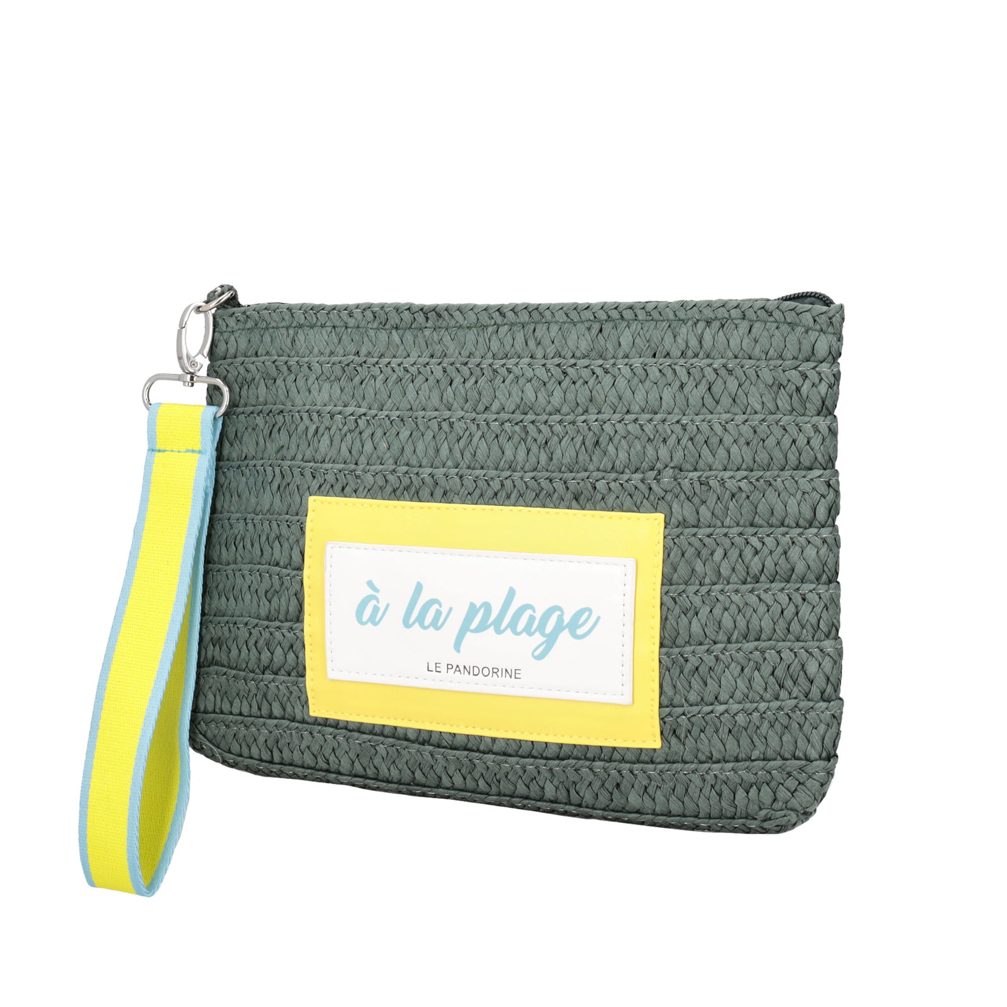 green Raffia Chapeau Clutch With Ribbon Wristband - GREEN | Le Pandorine