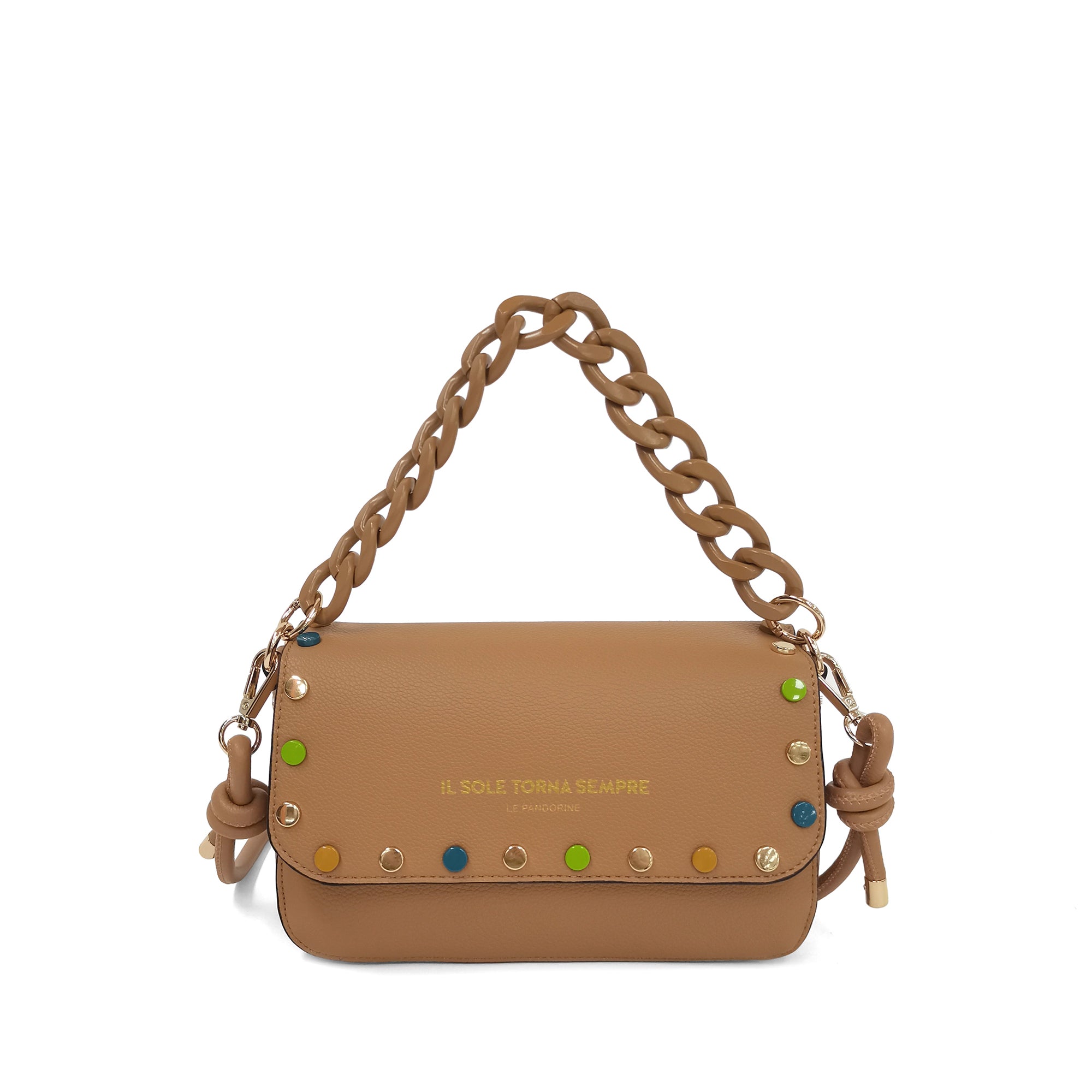 Tobacco Brenda Clutch With Studs Multicolor - BROWN | Le Pandorine