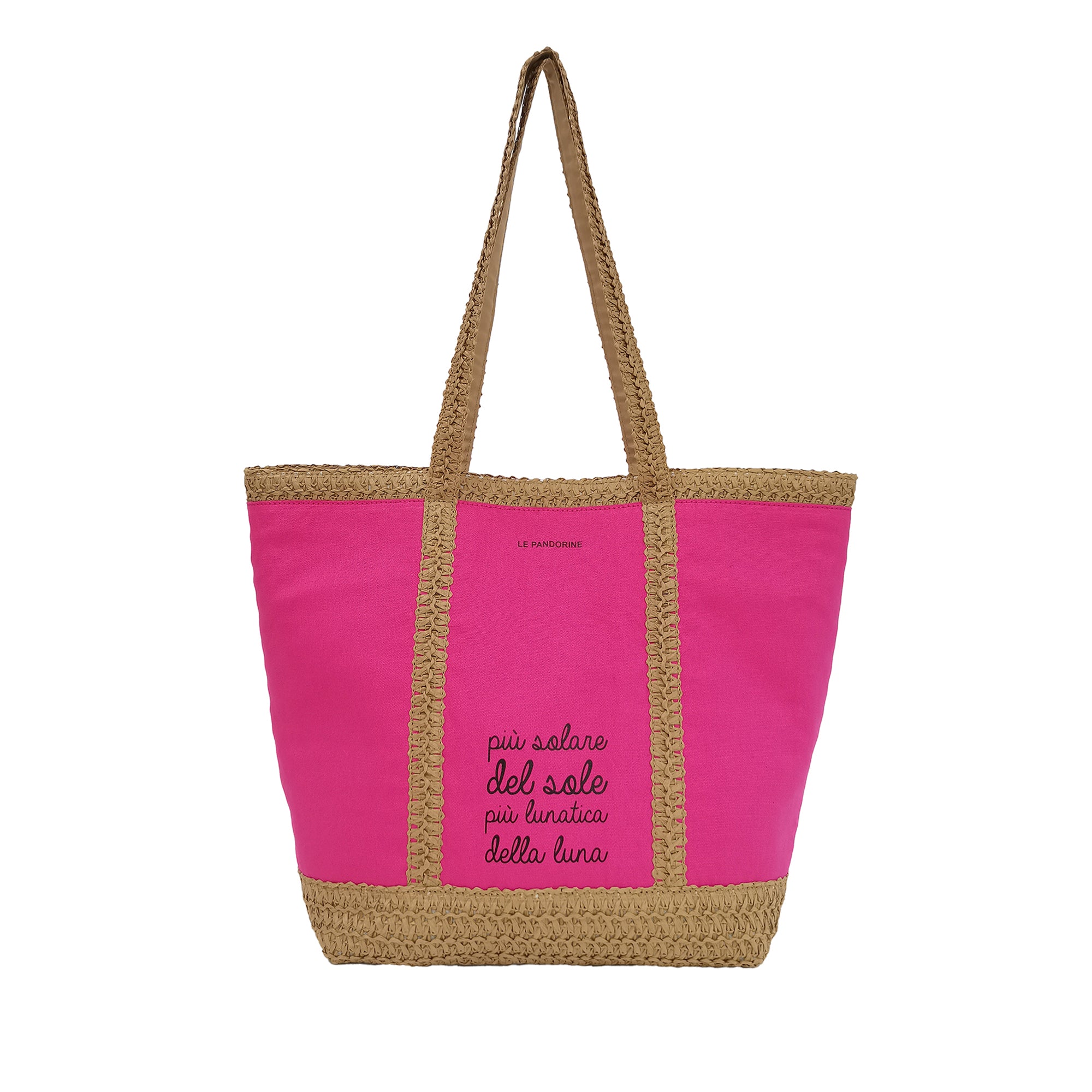 fuchsia Santa Fé Beach Bag In Canvas And Strawpaper - Shopping Bags | Le Pandorine