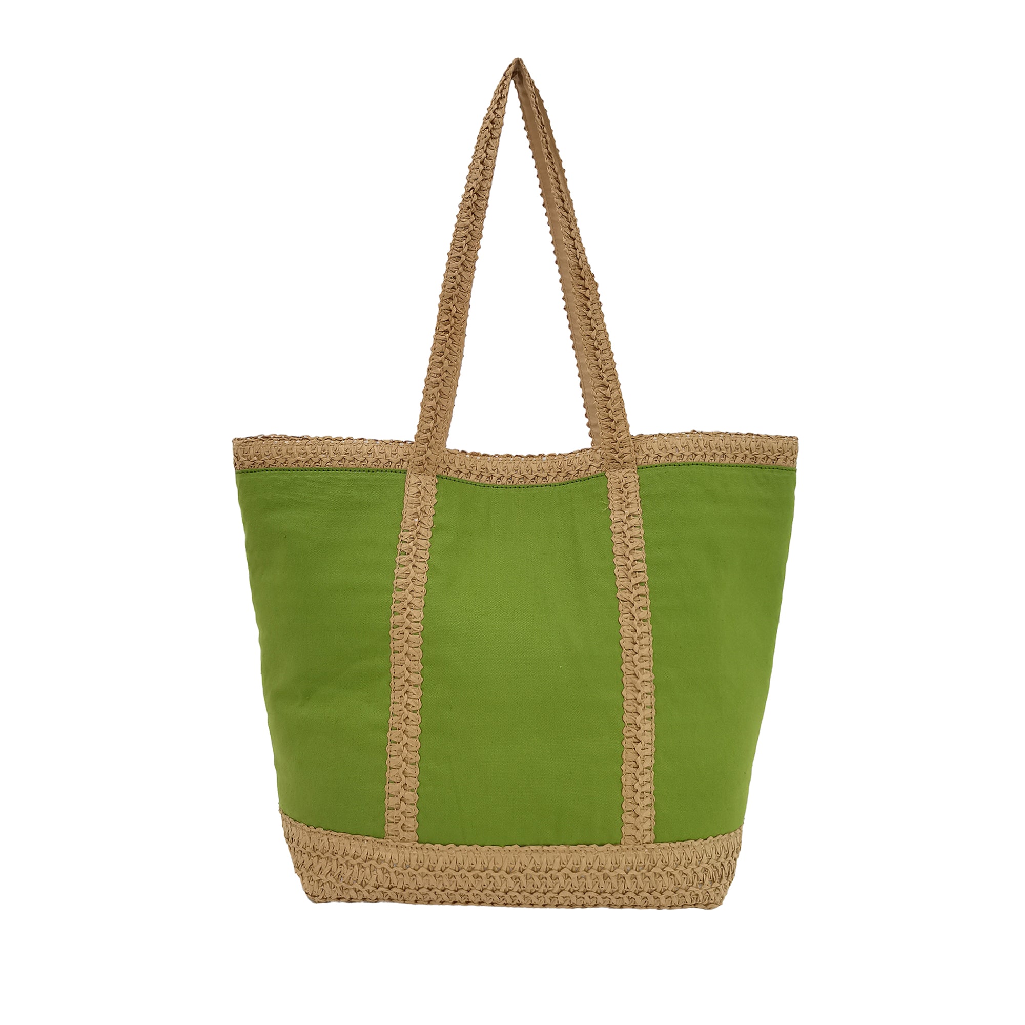 military green Santa Fé Beach Bag In Canvas And Strawpaper - Shopping Bags | Le Pandorine