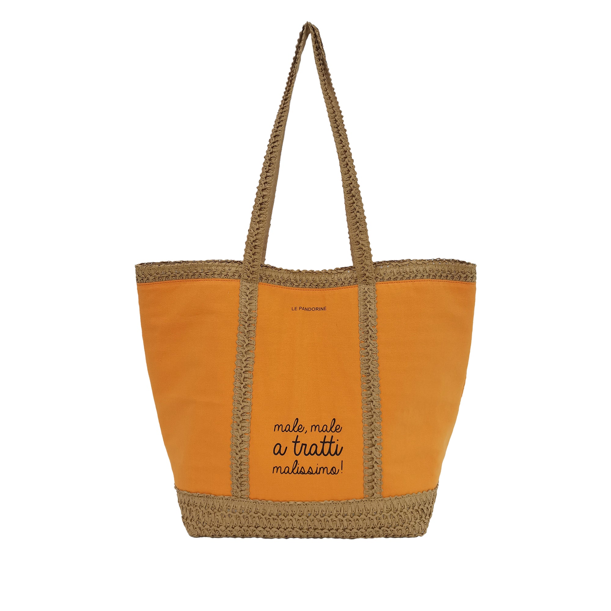 orange Santa Fé Beach Bag In Canvas And Strawpaper - Shopping Bags | Le Pandorine