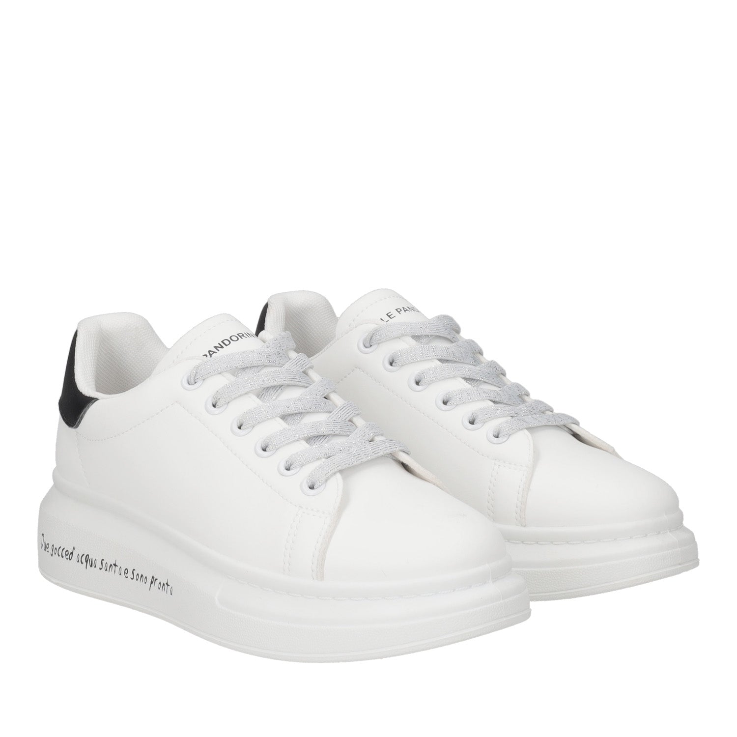 white/black Sneakers With Claim And Strings Lurex - WHITE | Le Pandorine