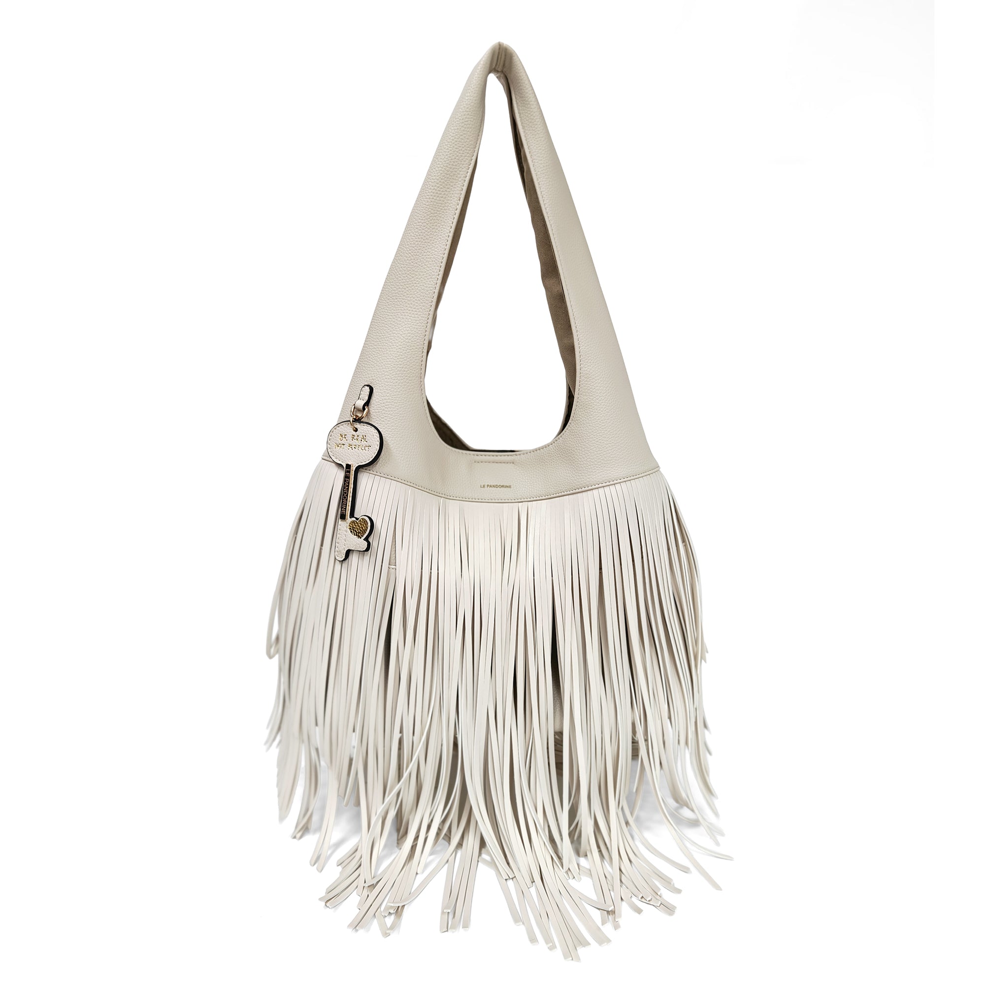 Fringe shoulder bag with cream-colored fringes - Shopping Bags | Le Pandorine