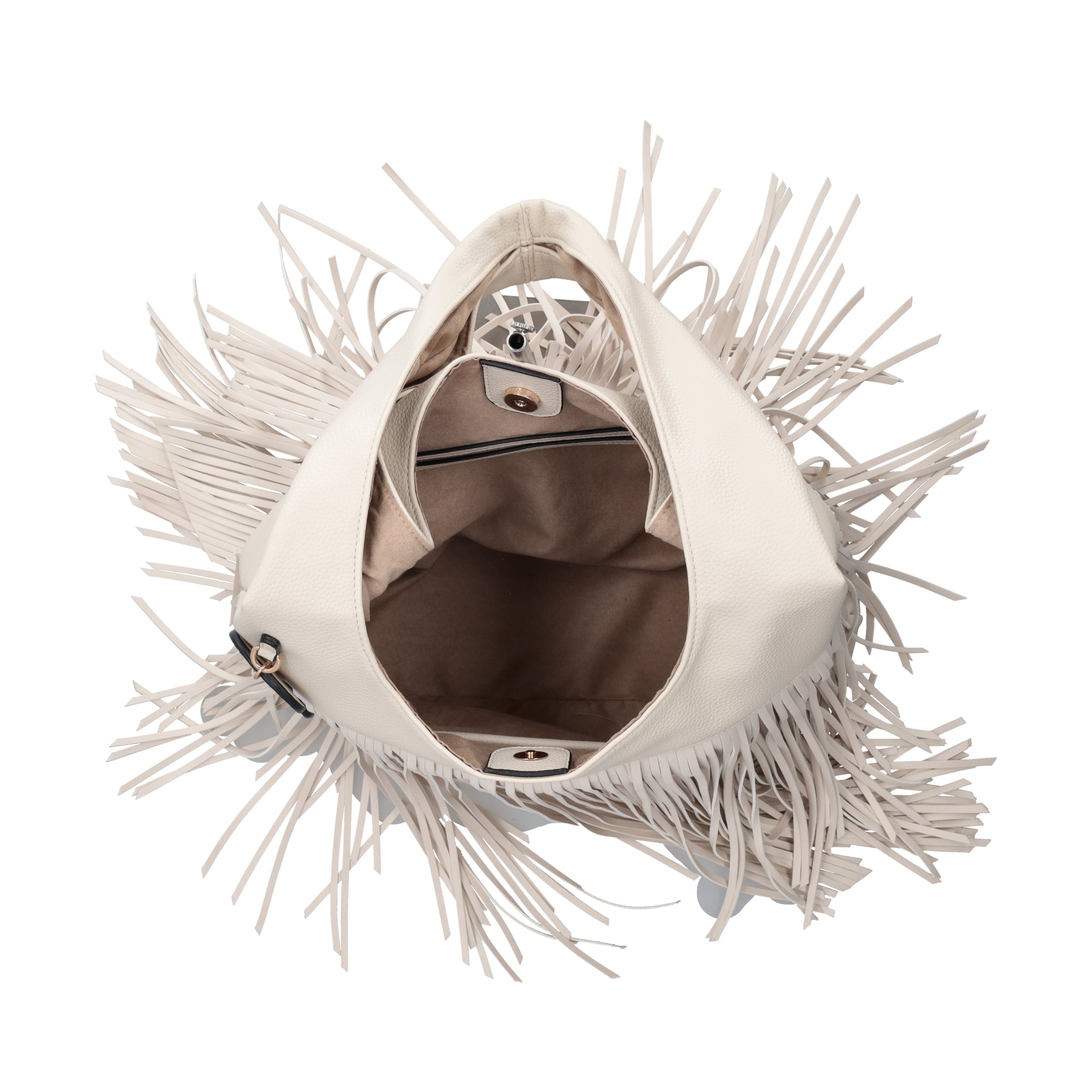 Fringe shoulder bag with cream-colored fringes - Shopping Bags | Le Pandorine