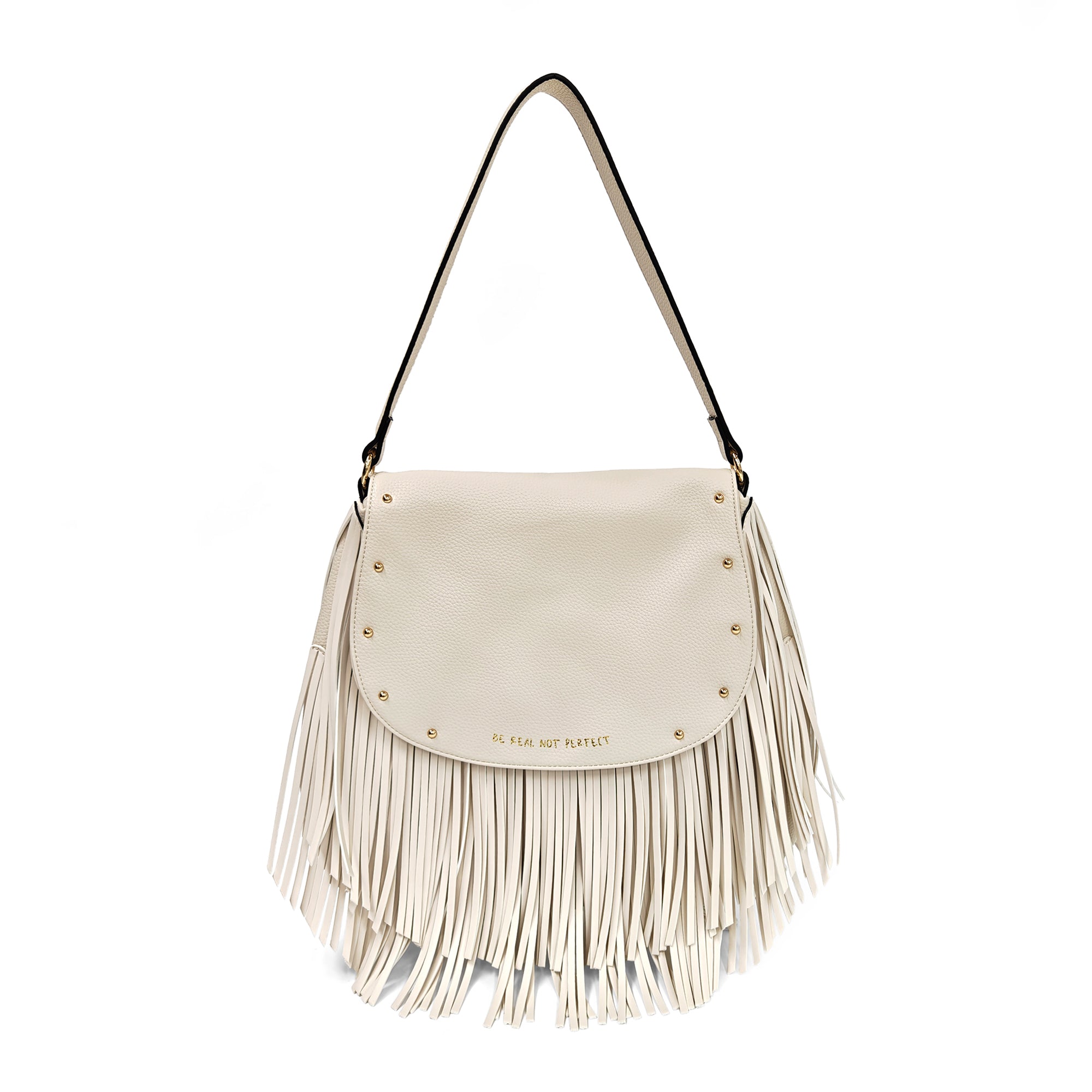 Fringe shoulder bag with flap and cream fringes - Shoulder Bags | Le Pandorine