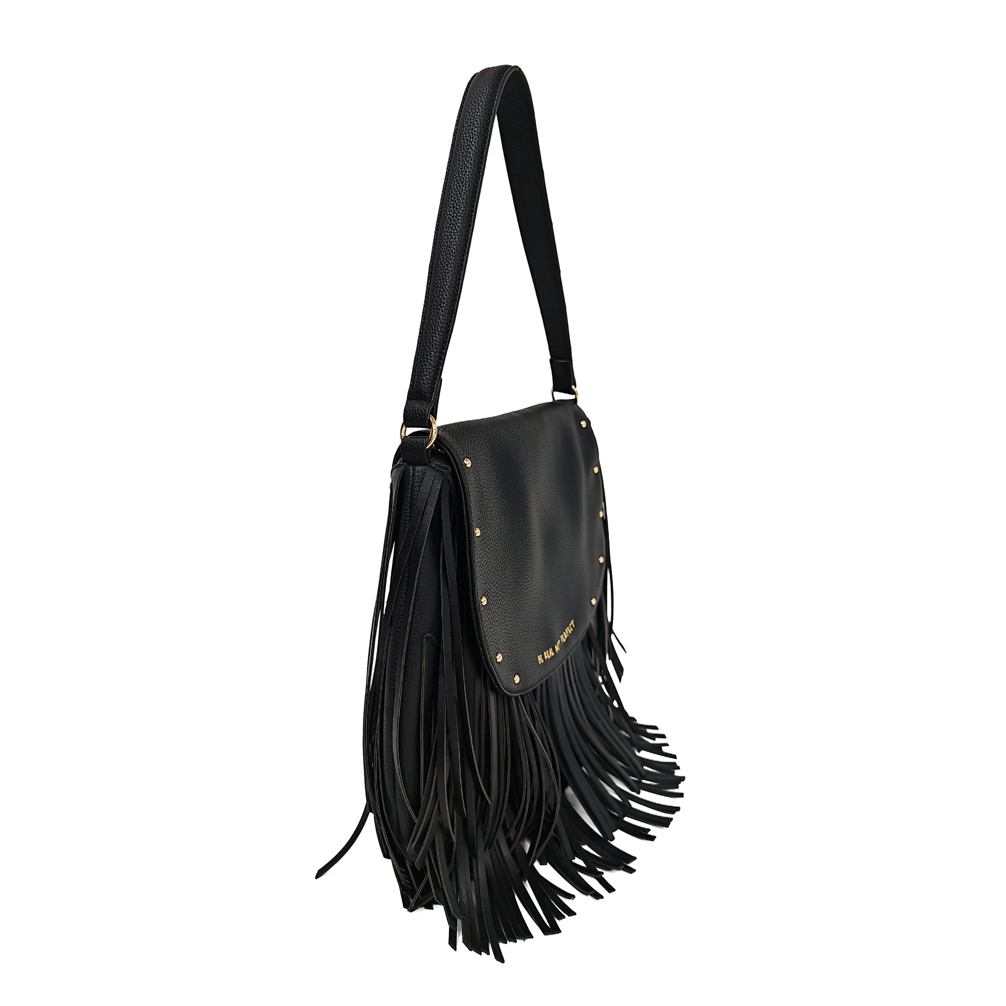 Borsa Fringe a Spalla con patta e frange colore nero - NERO | Le Pandorine
