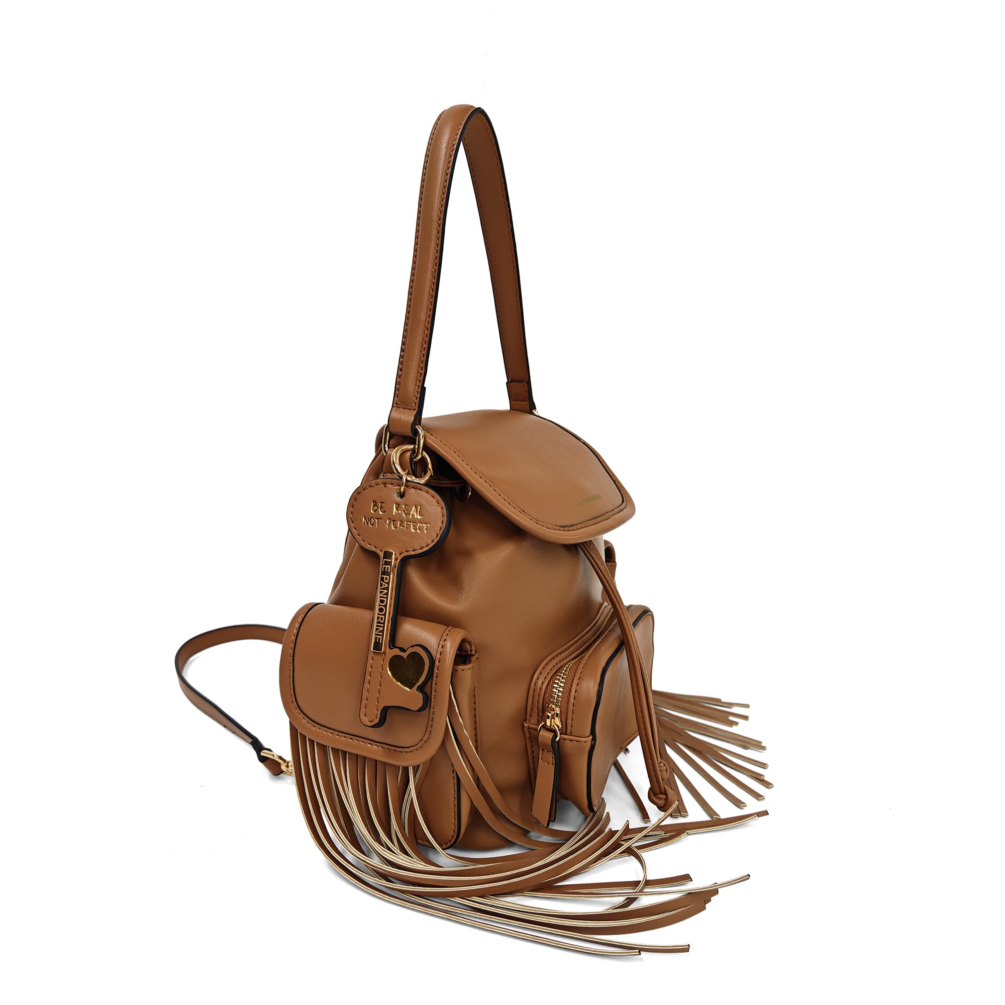 Zaino Fringe con tasche e frange laterali colore naturale | Le Pandorine