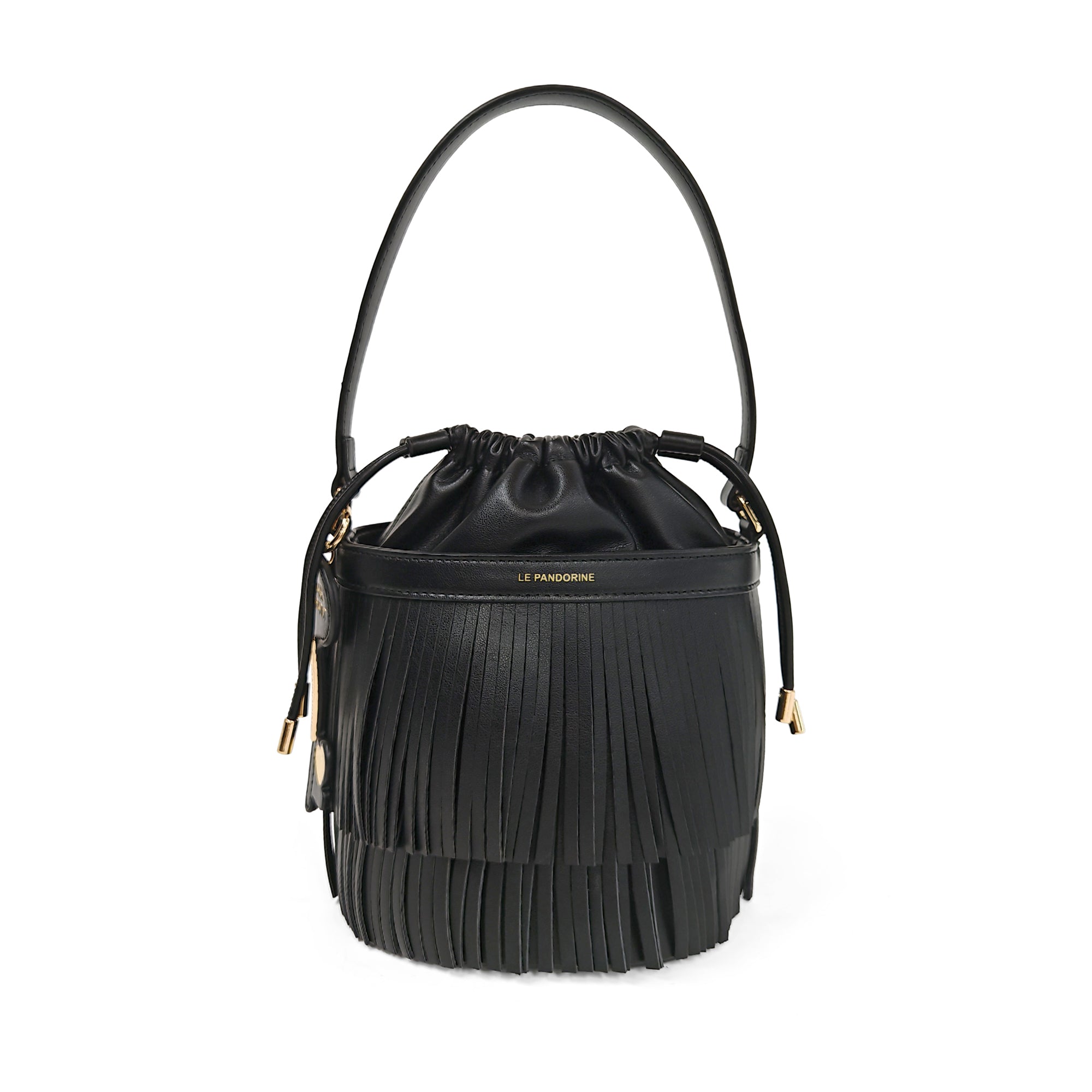 Fringe bucket bag with black fringes - Women's Crossbody Bag | Le Pandorine