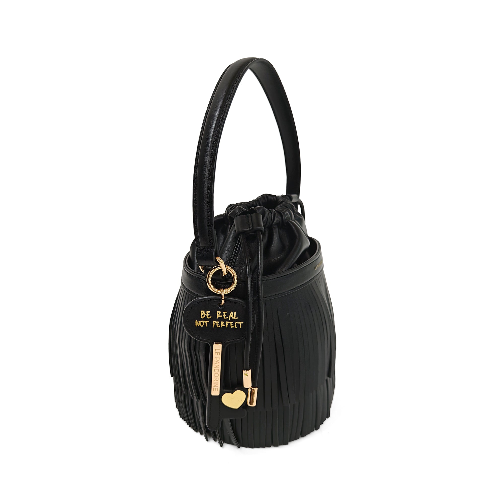 Fringe bucket bag with black fringes - Women's Crossbody Bag | Le Pandorine