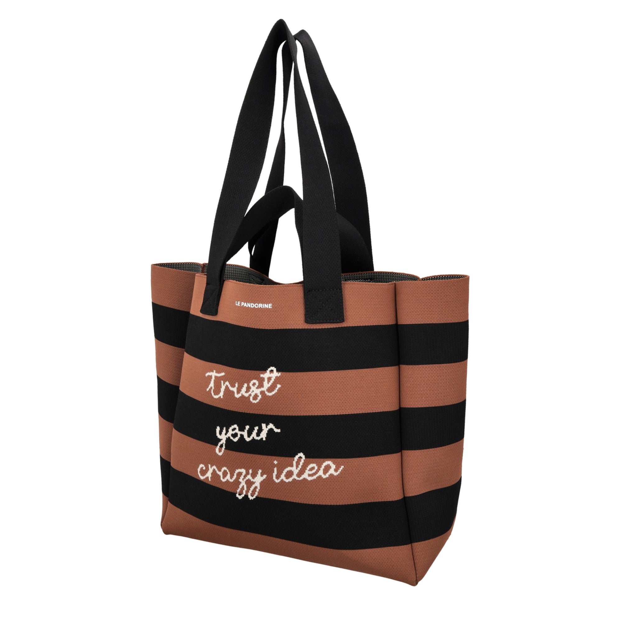 Large Jackie canvas shopping bag with double handle brown color - Shopping Bags | Le Pandorine