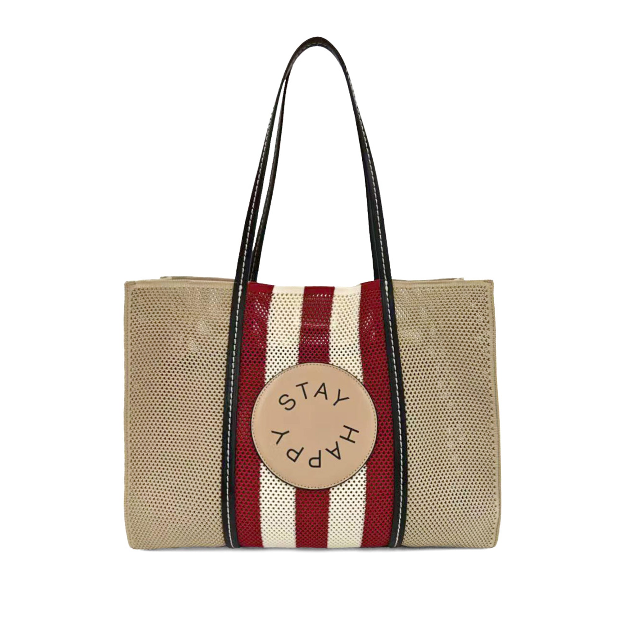 Milena mesh tote bag with contrasting beige stripes - Shopping Bags | Le Pandorine