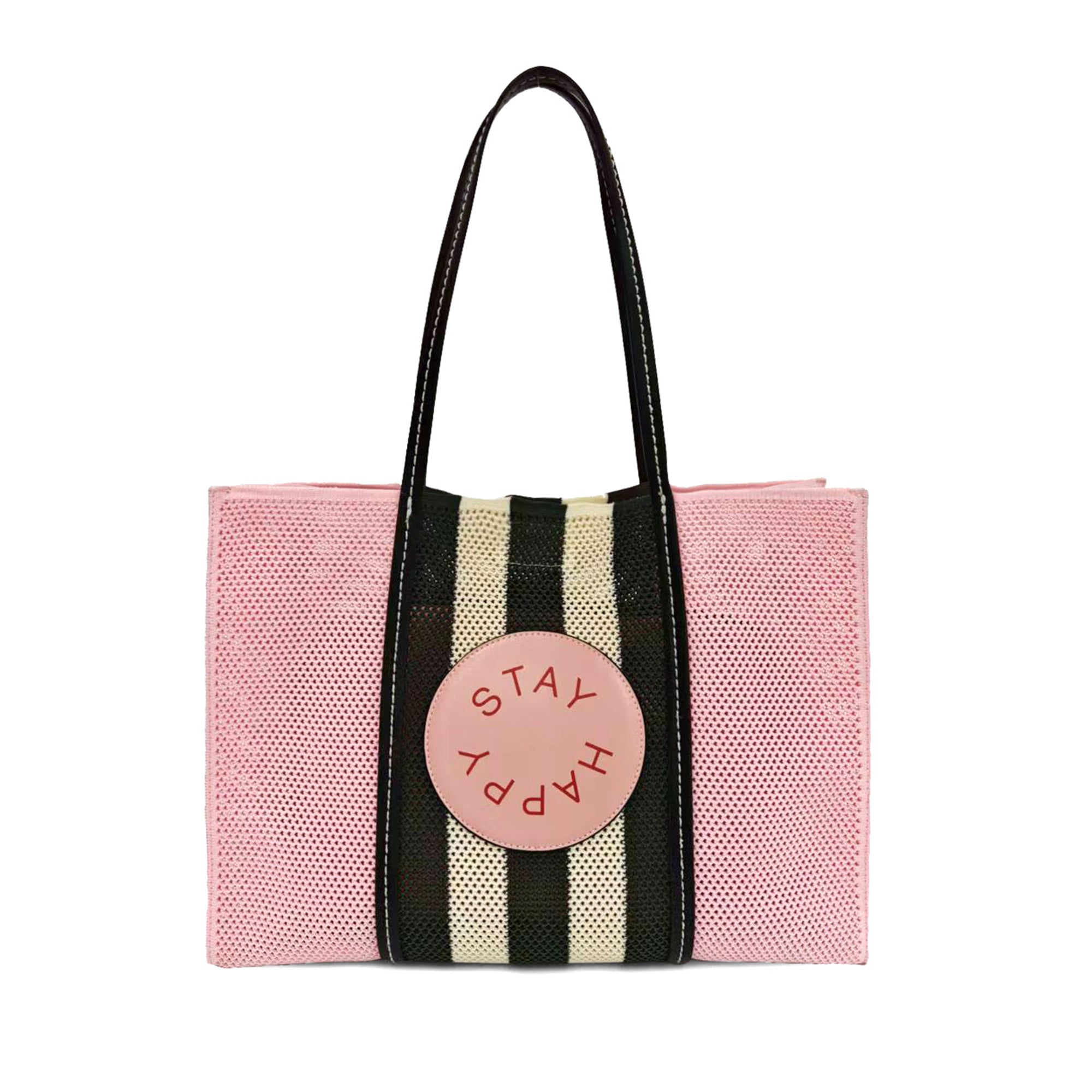 Milena mesh shopping bag with contrasting pink stripes - Shopping Bags | Le Pandorine