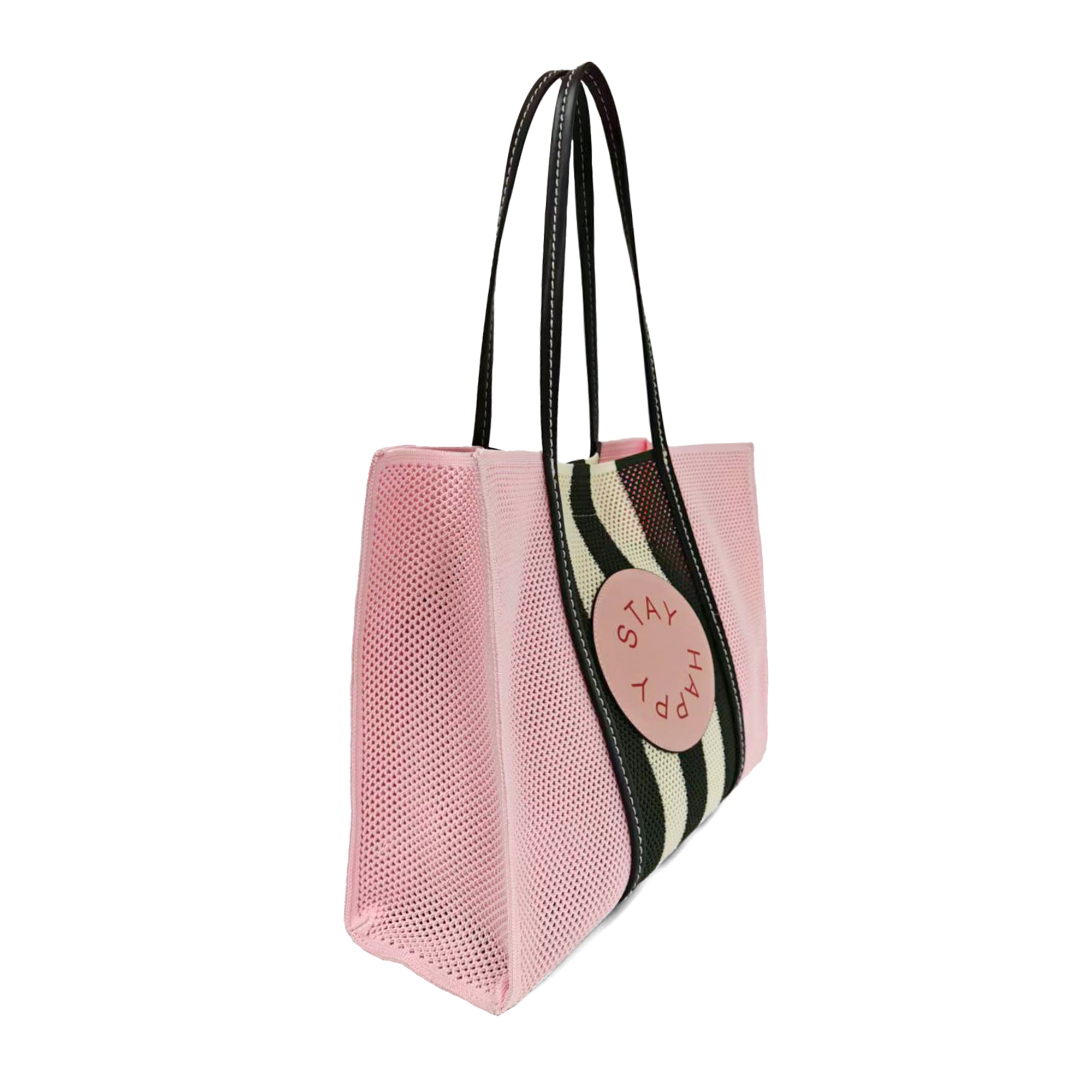 Milena mesh shopping bag with contrasting pink stripes - Shopping Bags | Le Pandorine