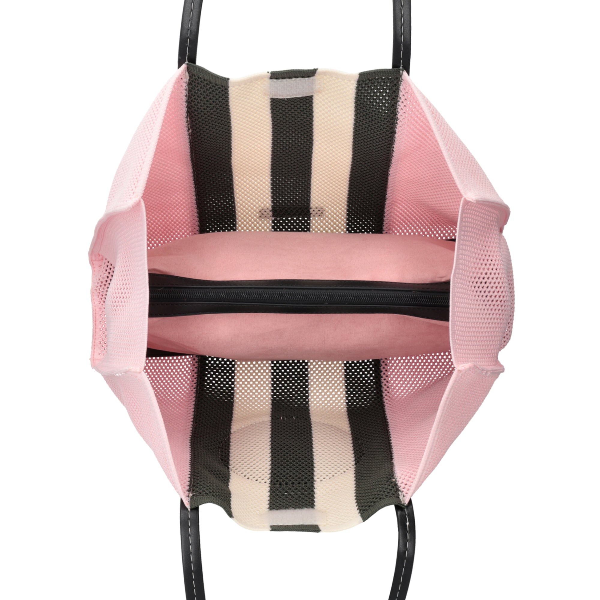 Milena mesh shopping bag with contrasting pink stripes - Shopping Bags | Le Pandorine