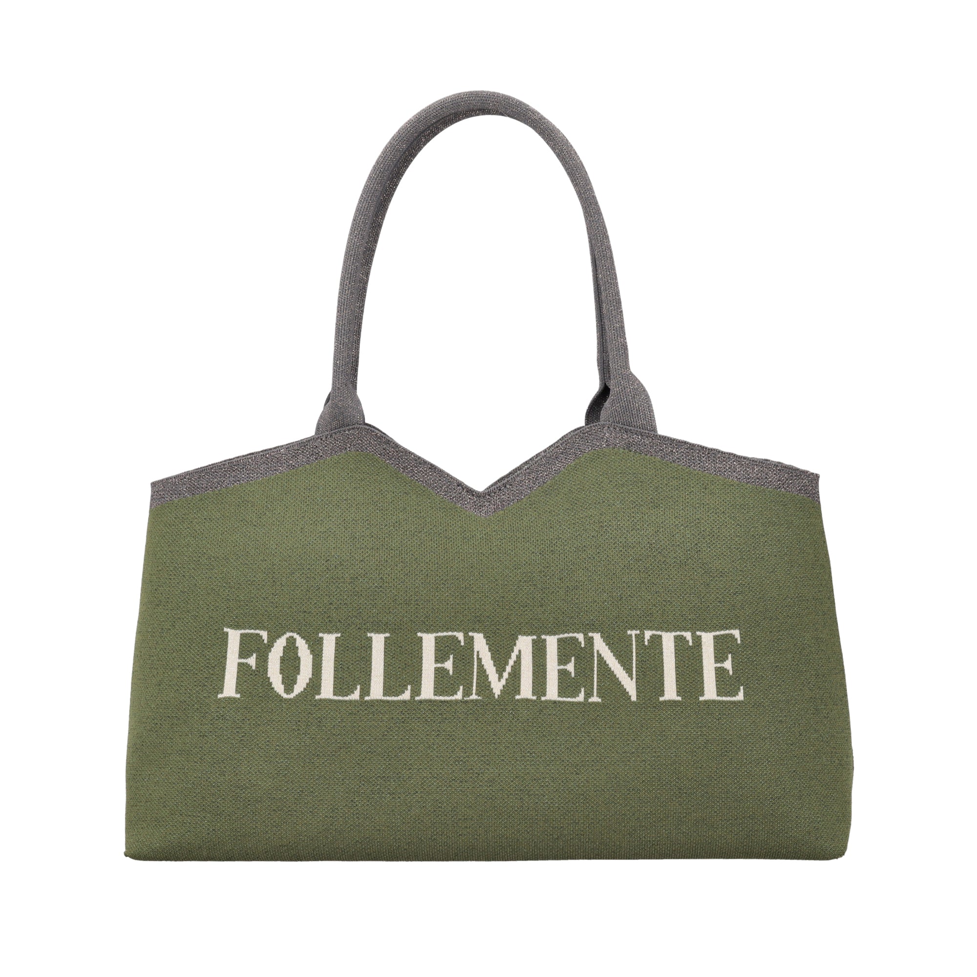 Nina shopping bag in geometric olive green fabric - Shopping Bags | Le Pandorine