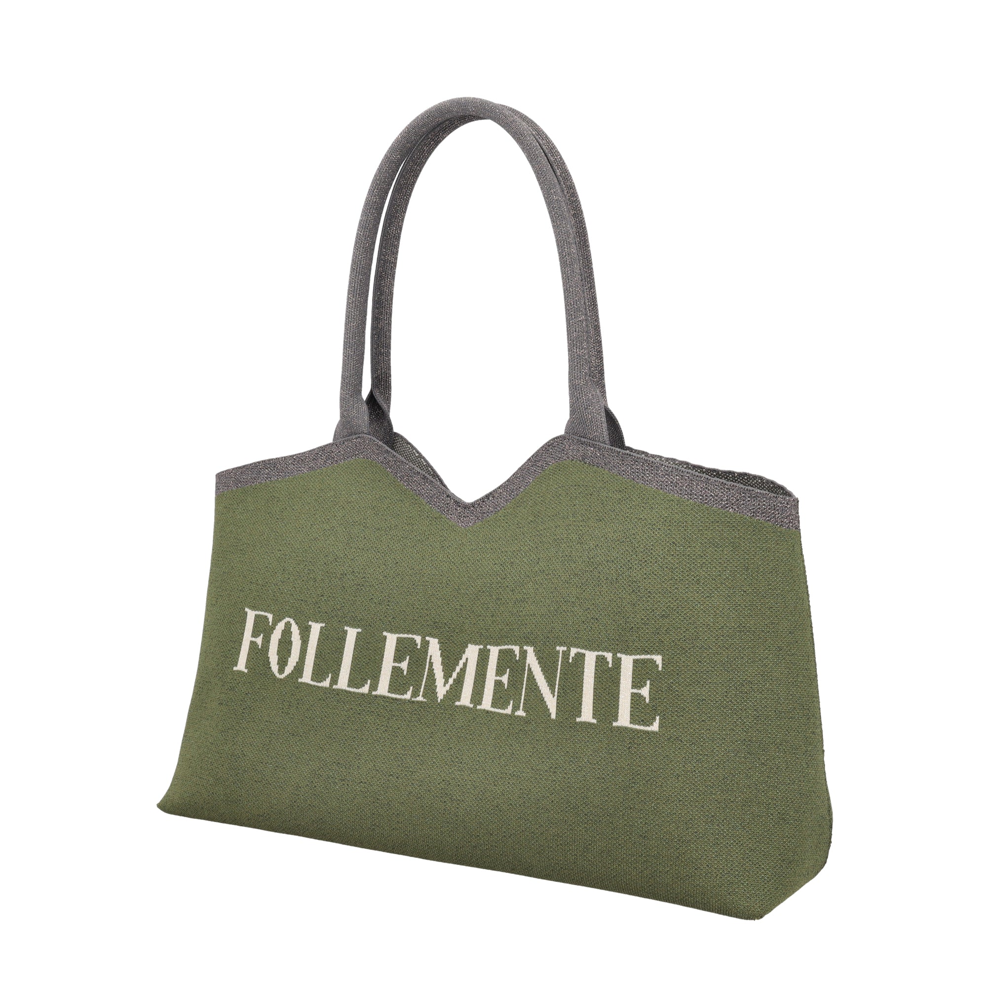 Nina shopping bag in geometric olive green fabric - Shopping Bags | Le Pandorine