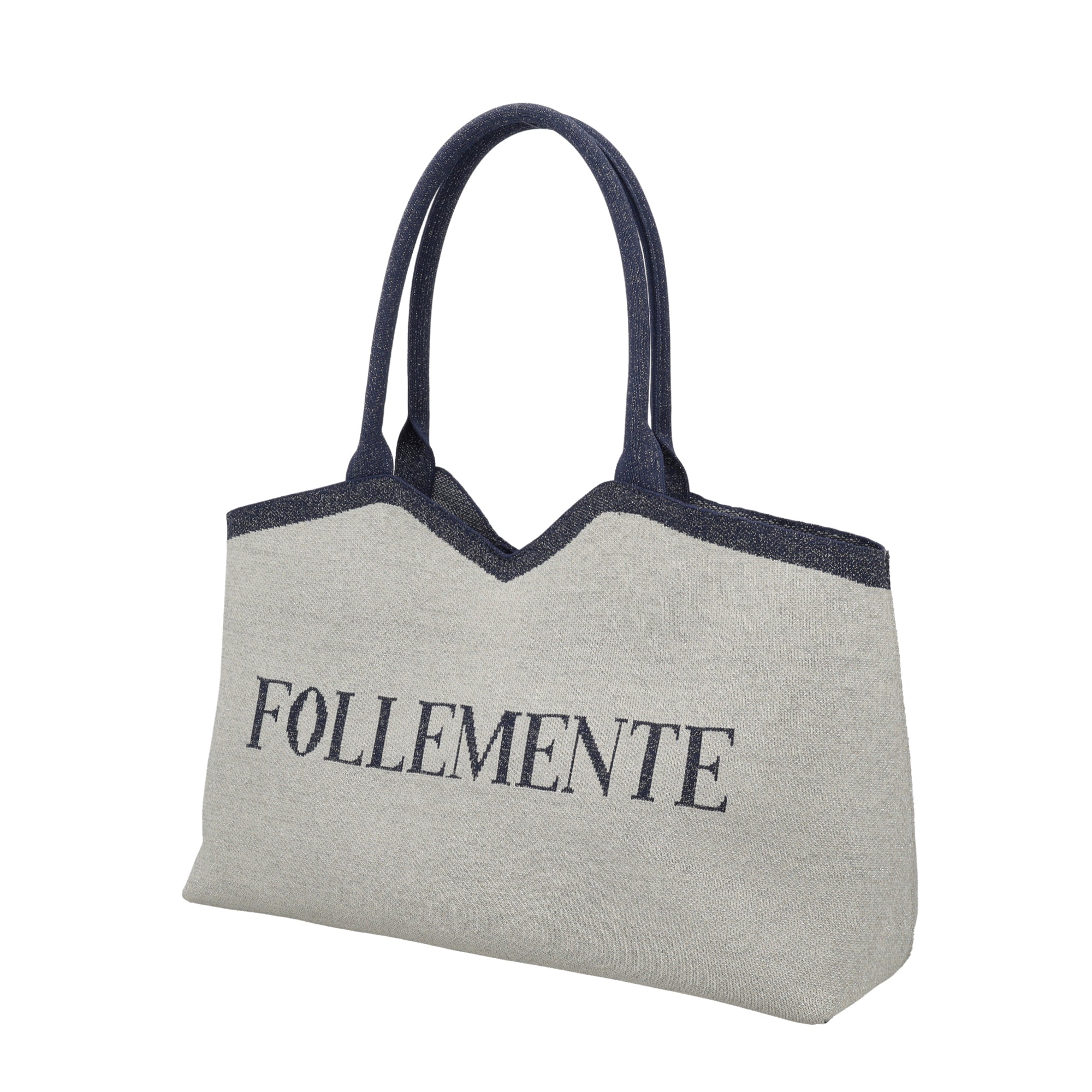 Nina shopping bag in silver geometric fabric - Shopping Bags | Le Pandorine