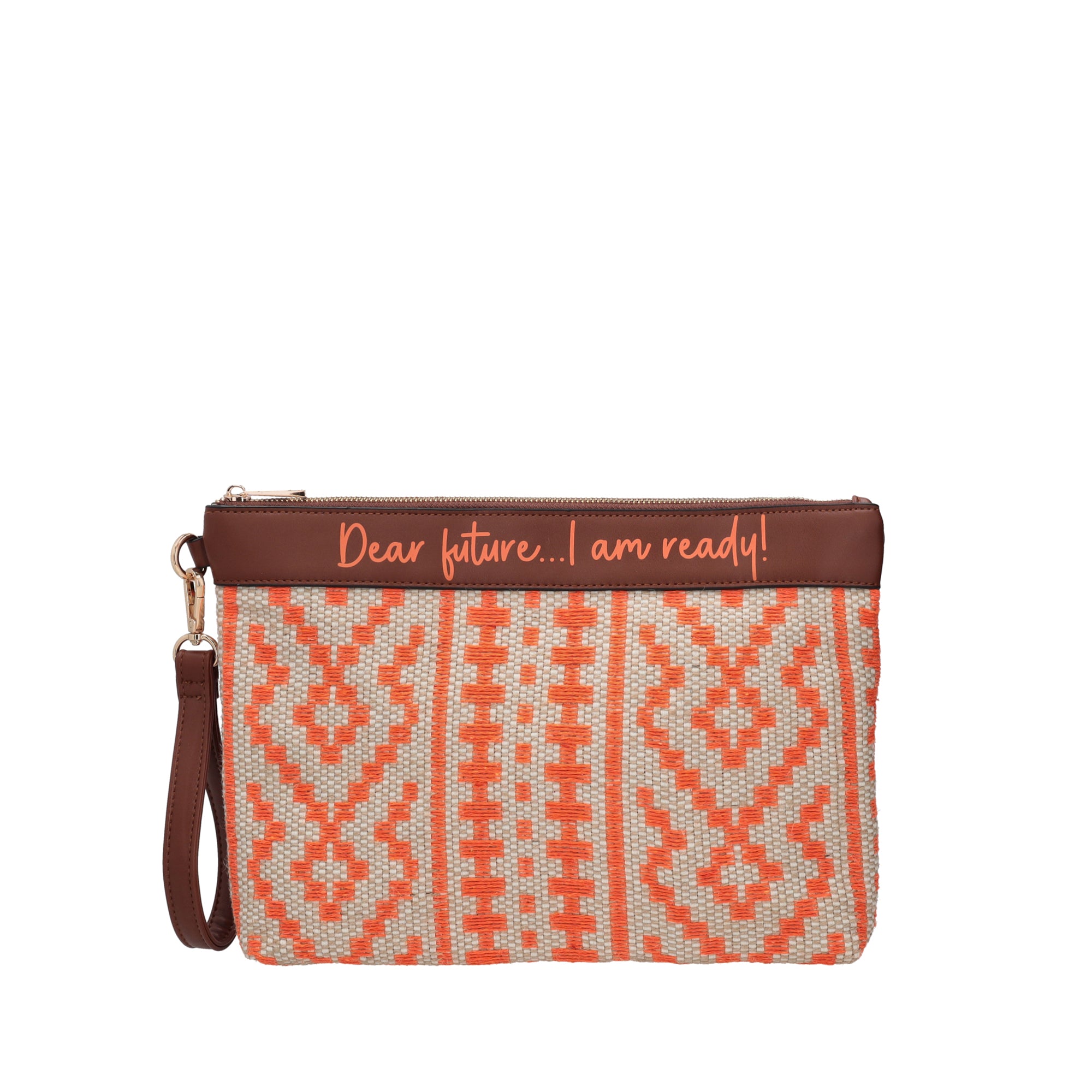 Giulia braided clutch bag with orange wristband - ORANGE | Le Pandorine