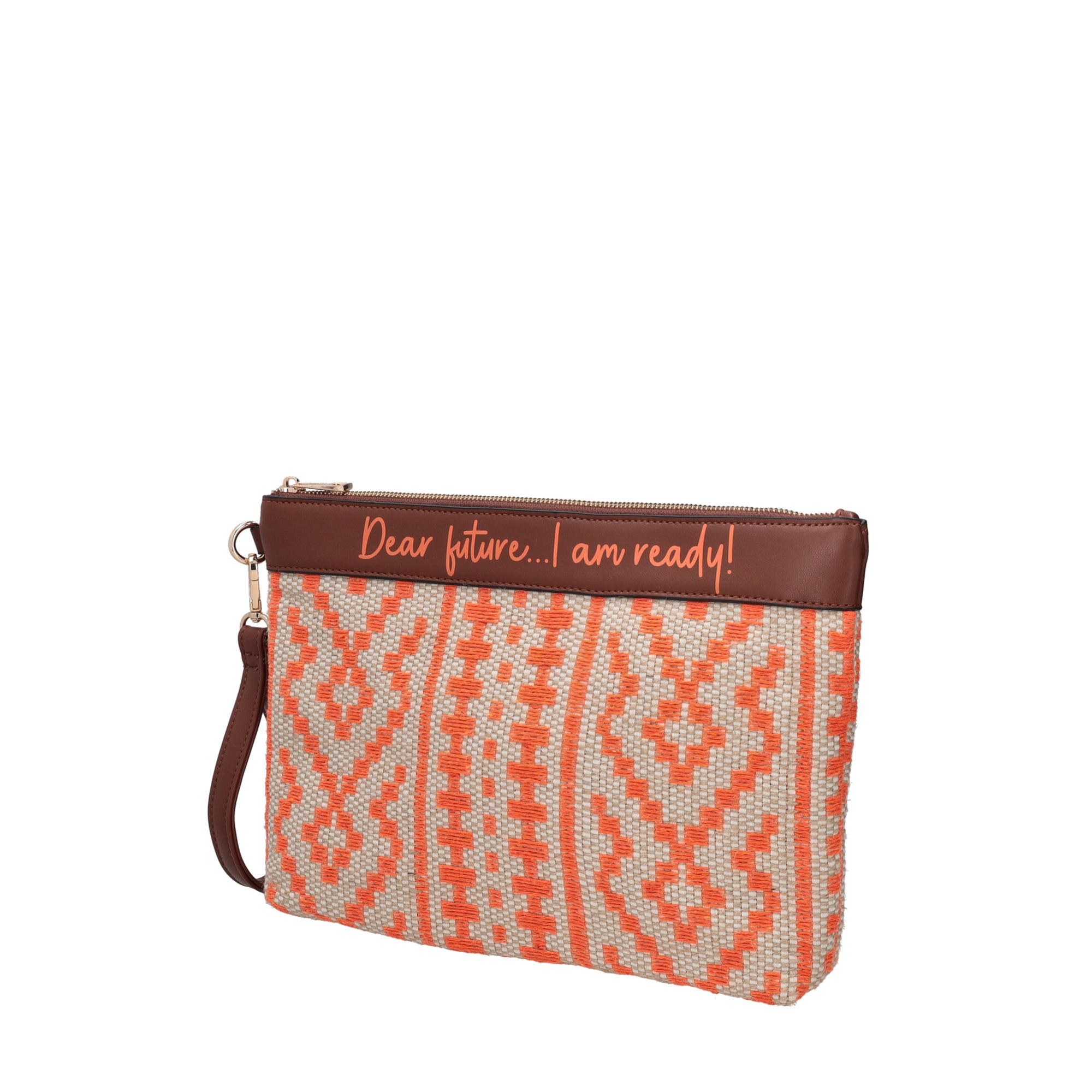 Giulia braided clutch bag with orange wristband - ORANGE | Le Pandorine