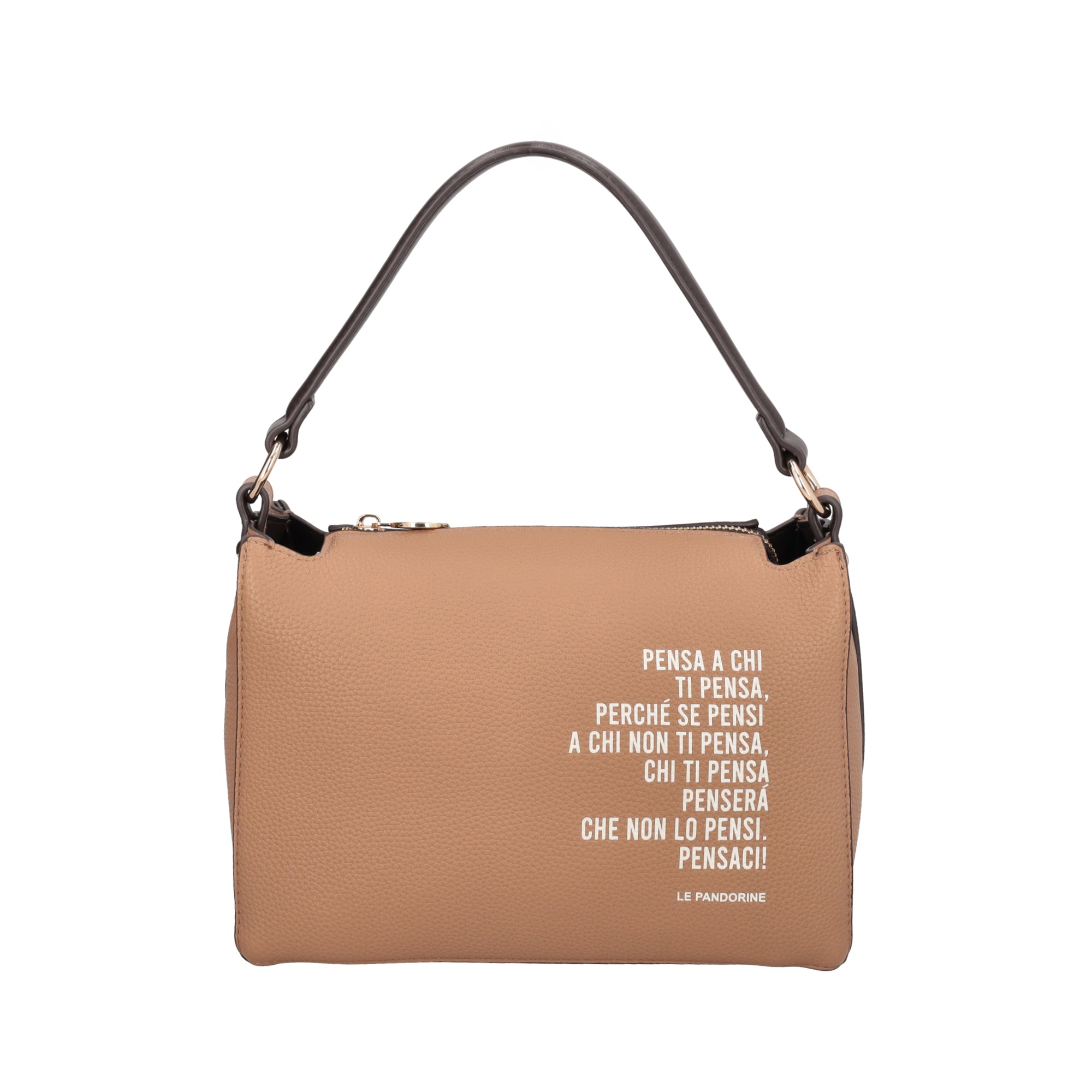 Fede clutch bag with handle and sand-colored lettering print - Women's Crossbody Bag | Le Pandorine