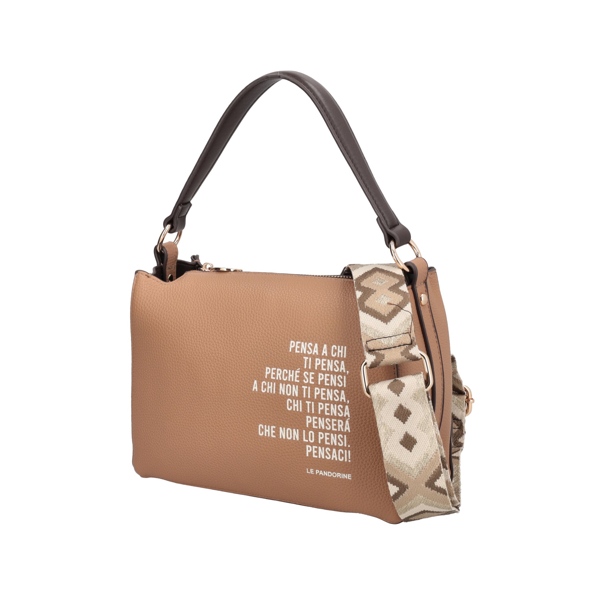 Fede clutch bag with handle and sand-colored lettering print - Women's Crossbody Bag | Le Pandorine