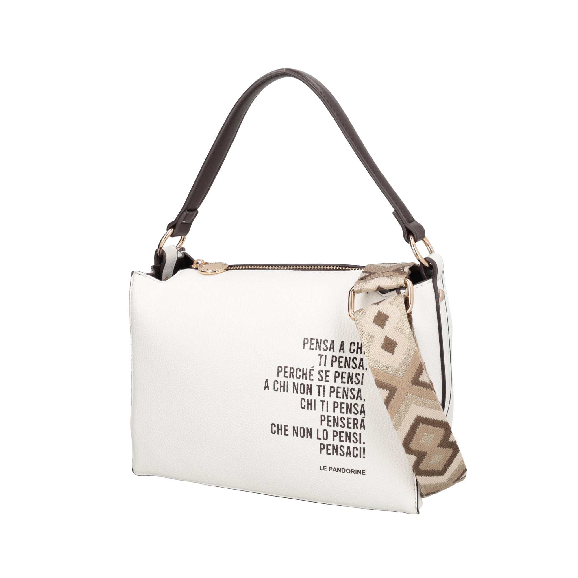 Fede clutch bag with handle and cream-colored lettering print - Women's Crossbody Bag | Le Pandorine