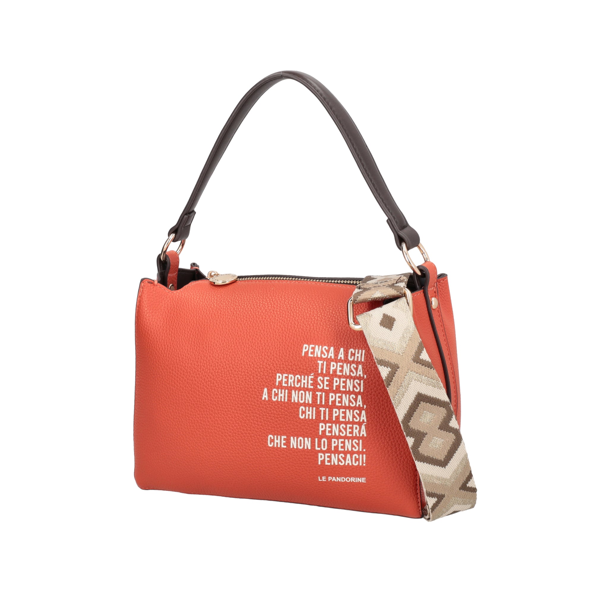 Fede clutch bag with handle and orange lettering print - Women's Crossbody Bag | Le Pandorine