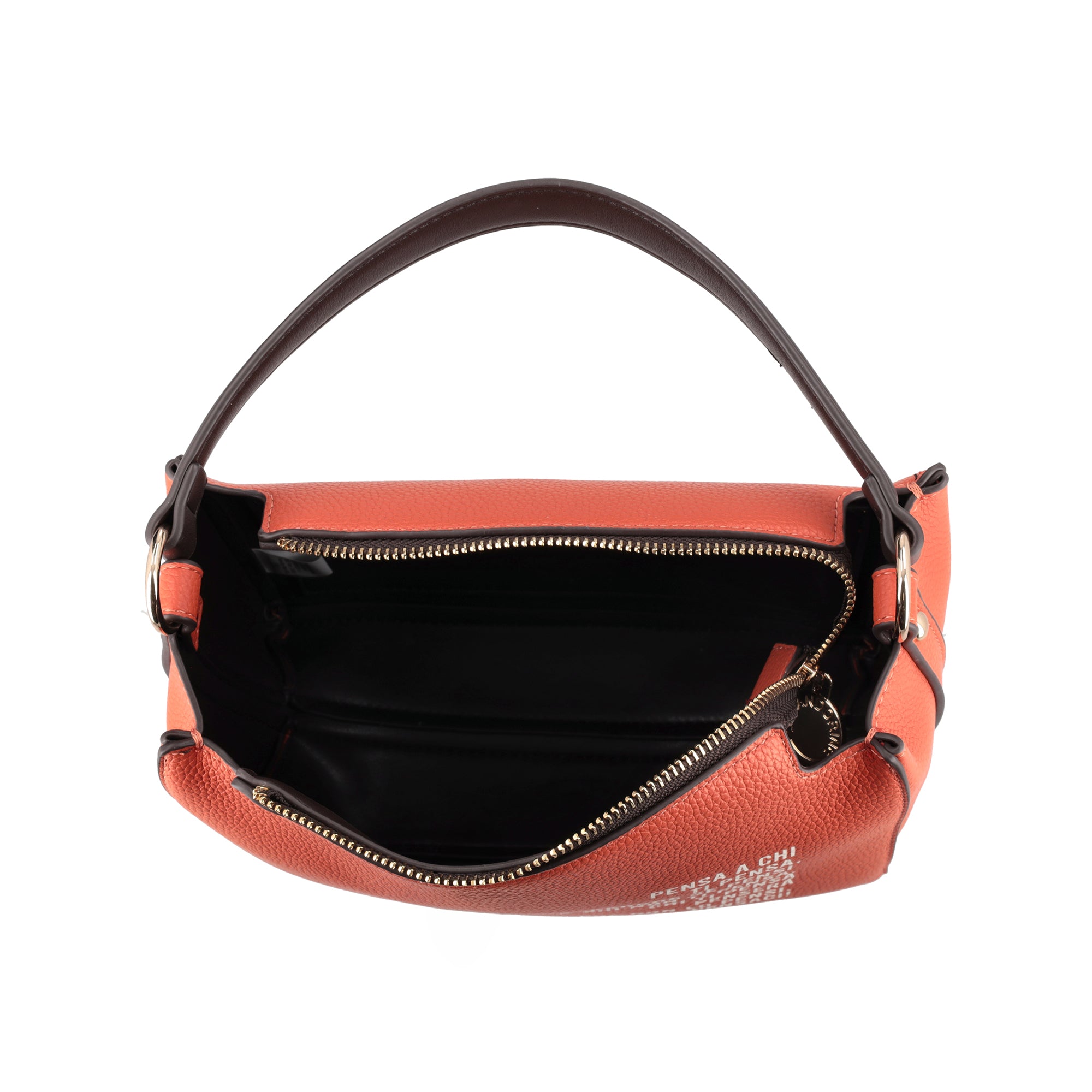 Fede clutch bag with handle and orange lettering print - Women's Crossbody Bag | Le Pandorine