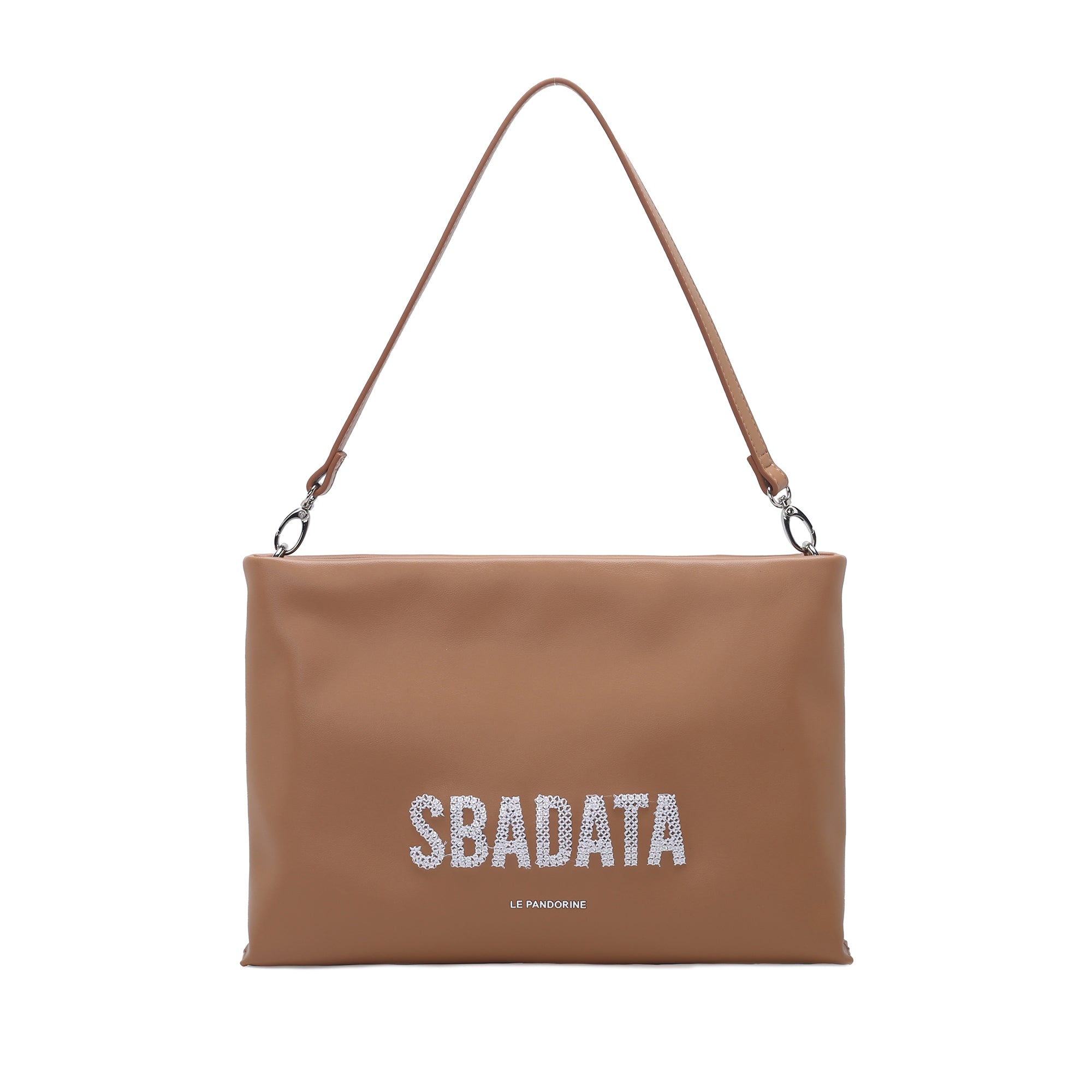 Pochette Veronica con manico e scritta ricamata colore naturale - Pochette | Le Pandorine