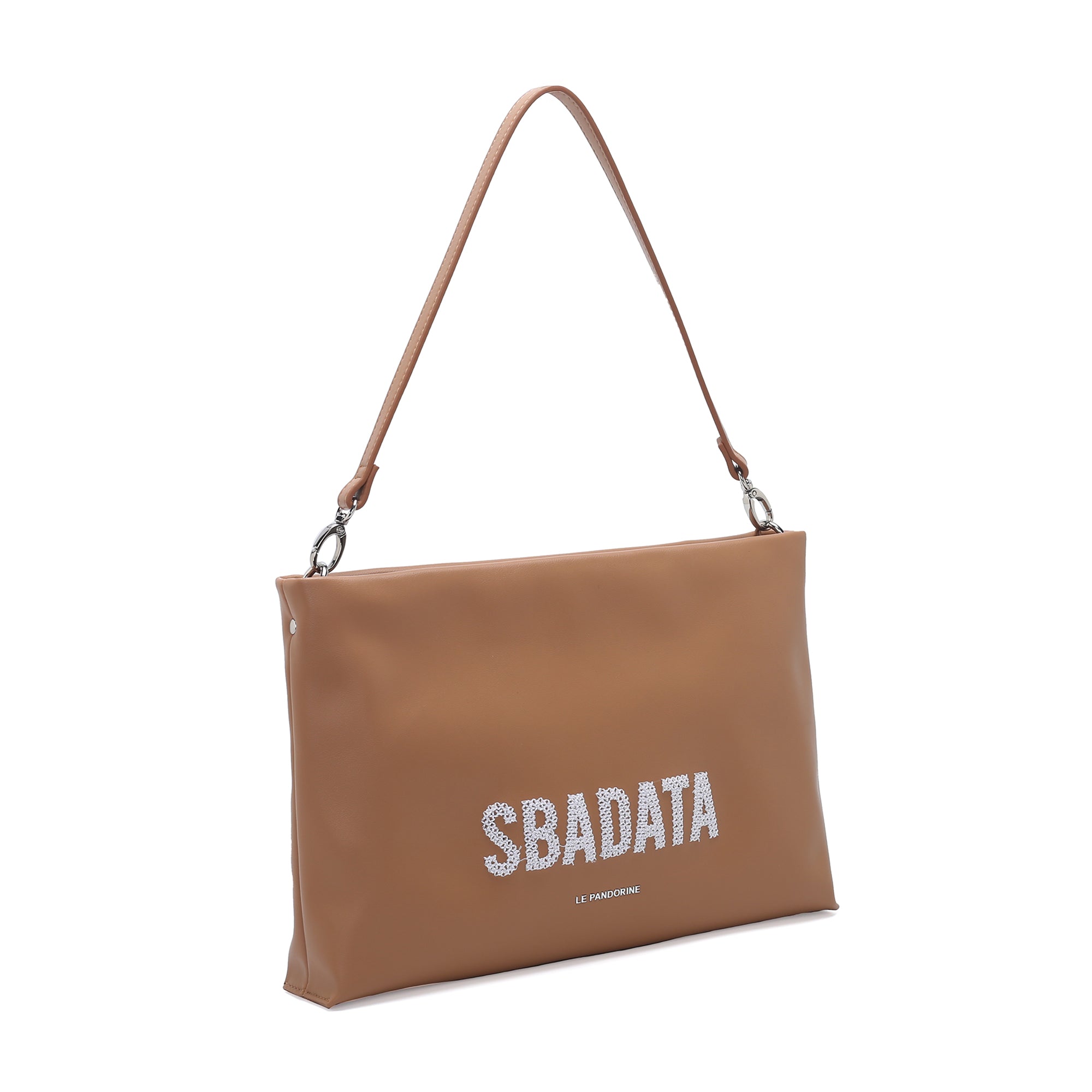 Pochette Veronica con manico e scritta ricamata colore naturale - Pochette | Le Pandorine