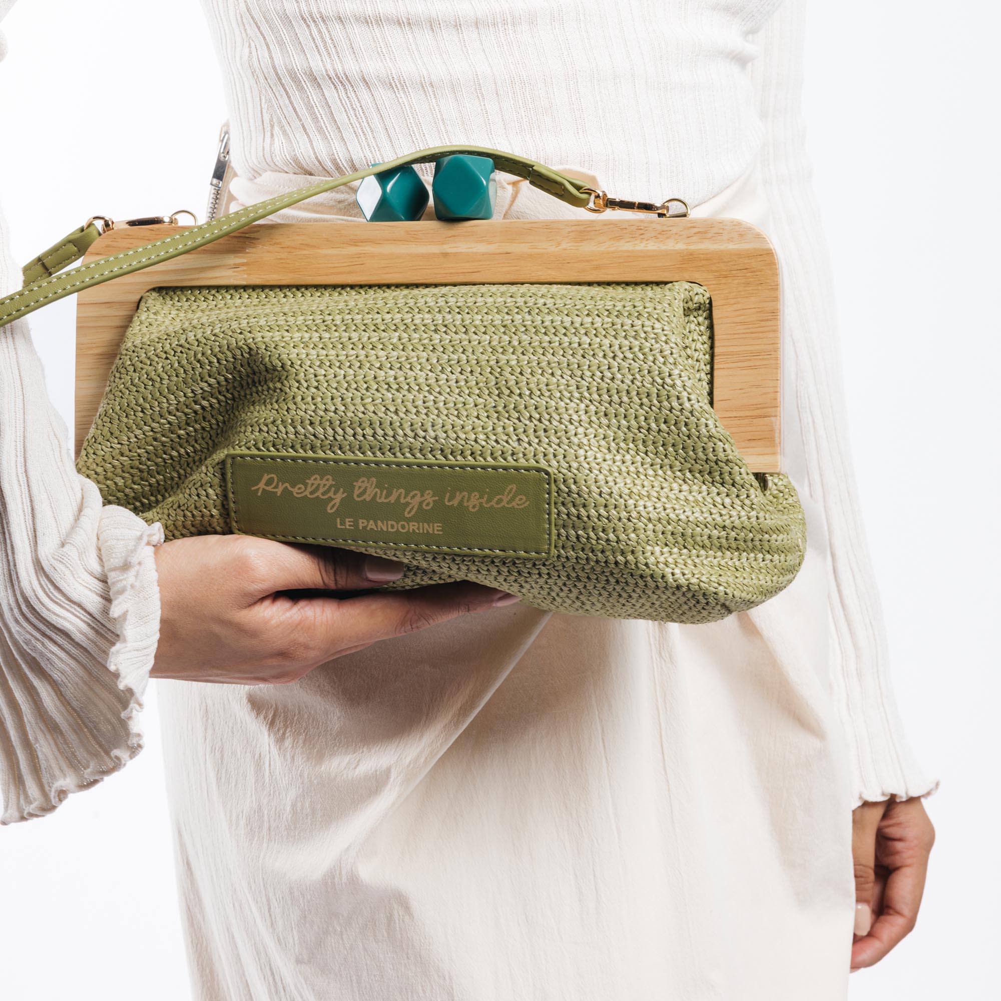 Pochette Francy con chiusura in legno colore verde menta - VERDE | Le Pandorine