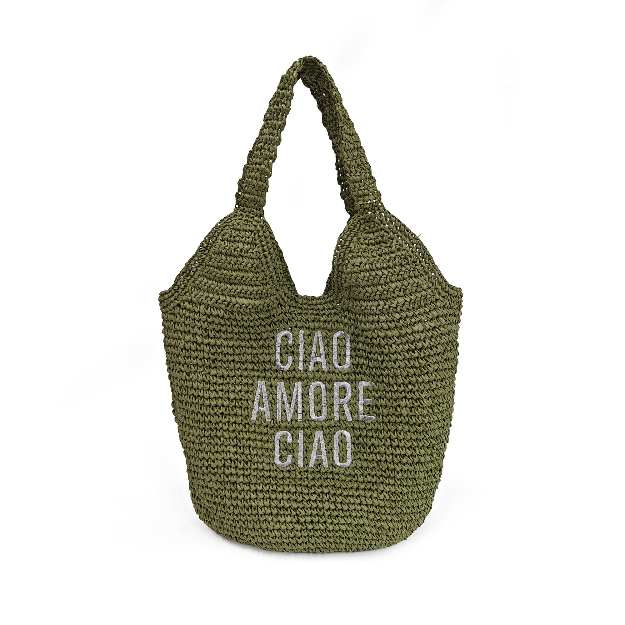 Borsa a spalla Luce in rafia intrecciata colore verde militare - VERDE | Le Pandorine